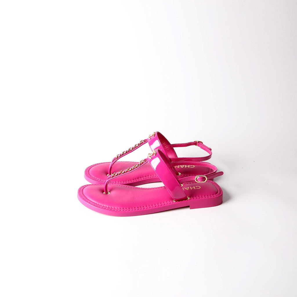 CC Logo Chain T-Strap Sandals size 38.5 Pink/Gold
