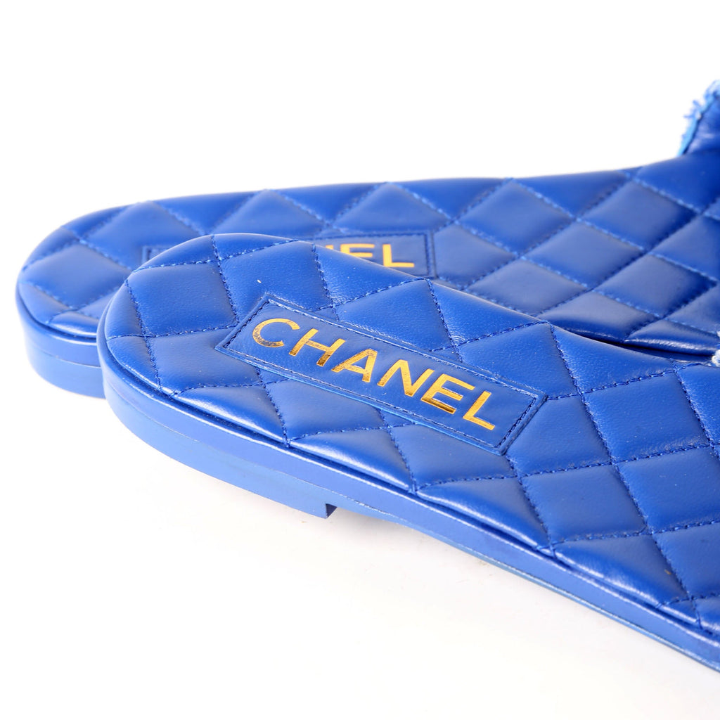 CC Logo Tweed Slid Sandals Size 38.5 Blue