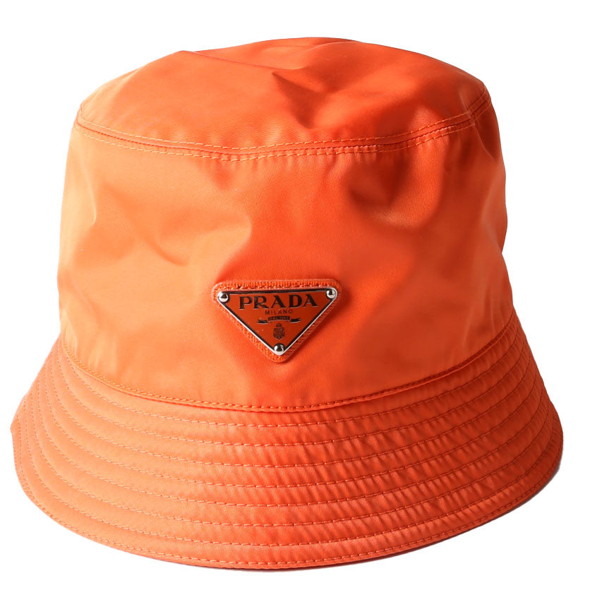 Prada 1HC137 Re-Nylon Triangle Logo Bucket Hat Size Medium Orange