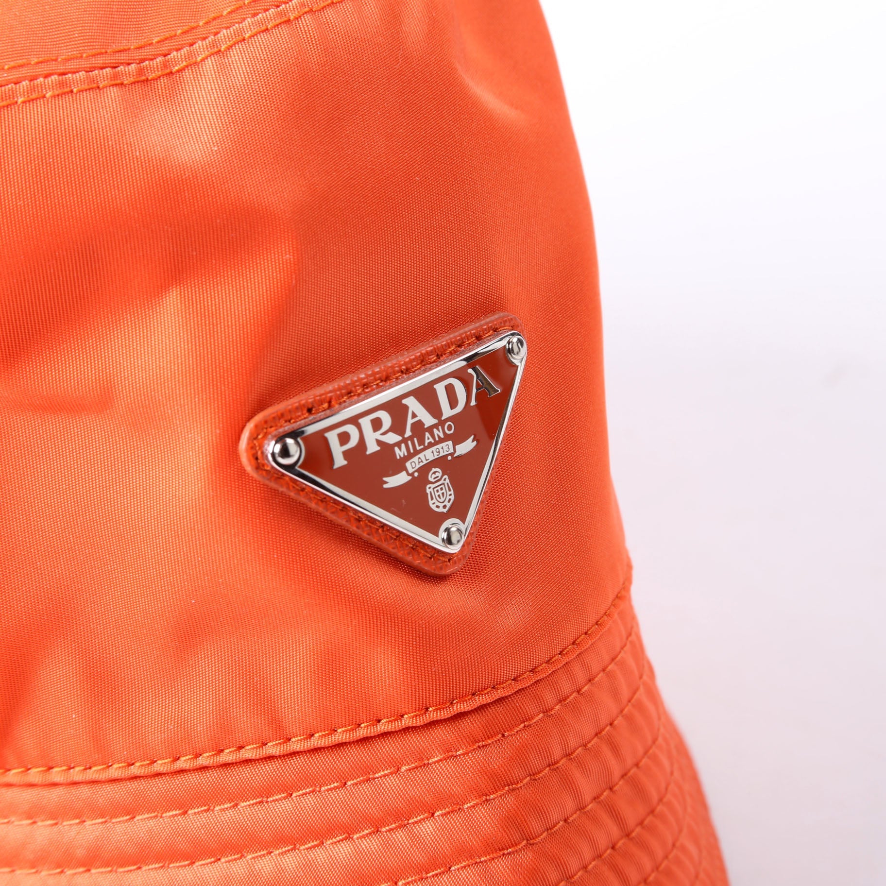 Prada 1HC137 Re-Nylon Triangle Logo Bucket Hat Size Medium Orange