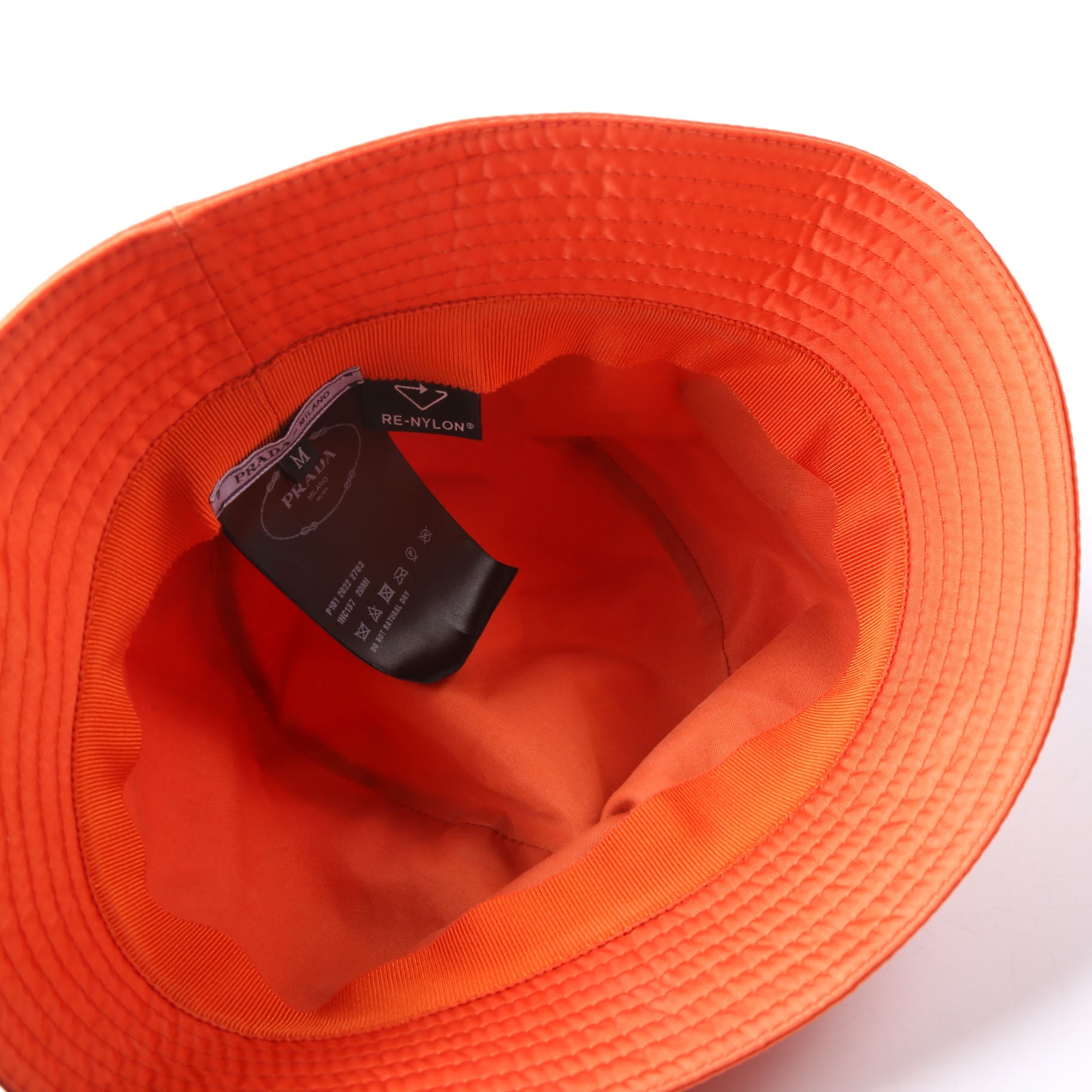 Prada 1HC137 Re-Nylon Triangle Logo Bucket Hat Size Medium Orange