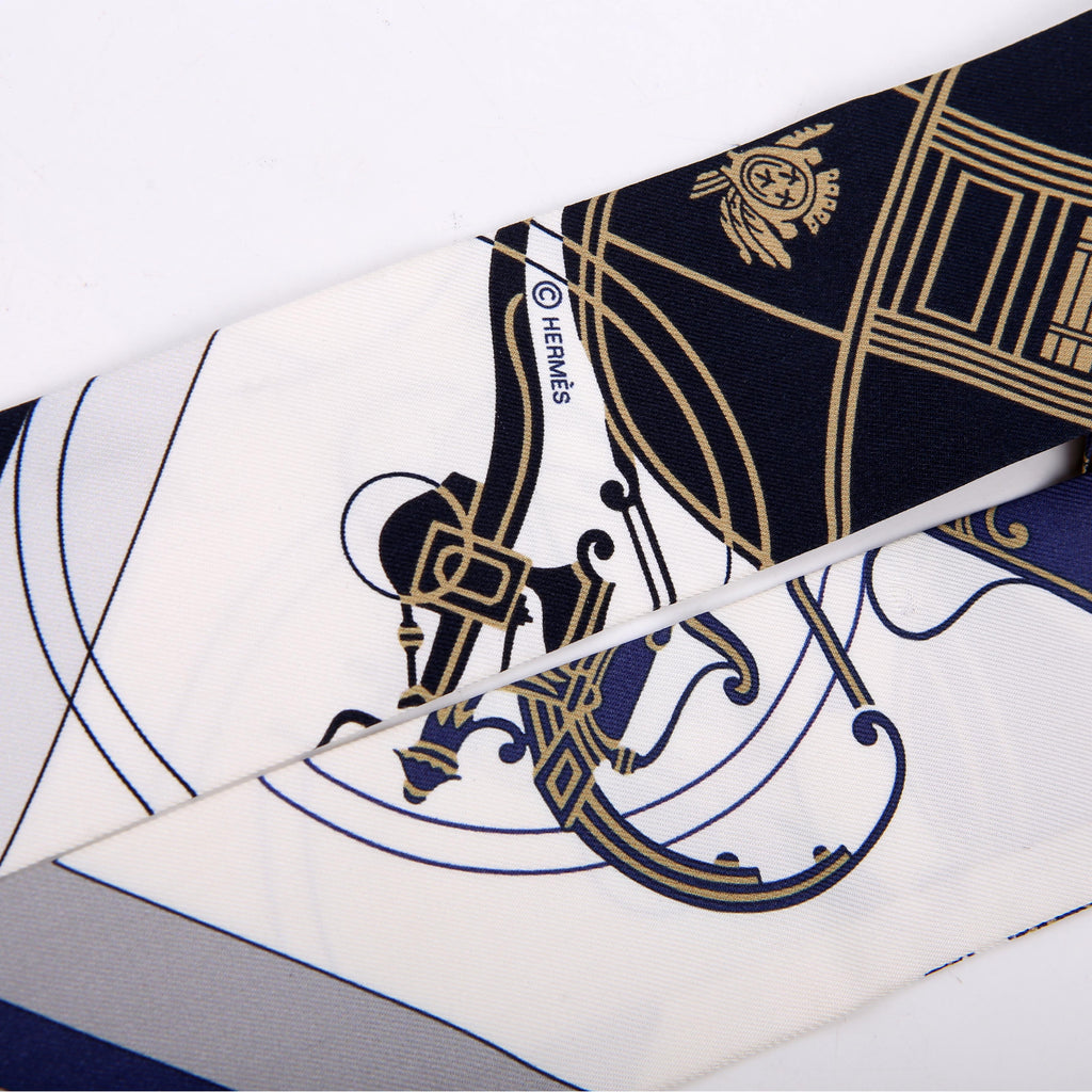 Hermes Ex Libris Twilly Silk Scarf