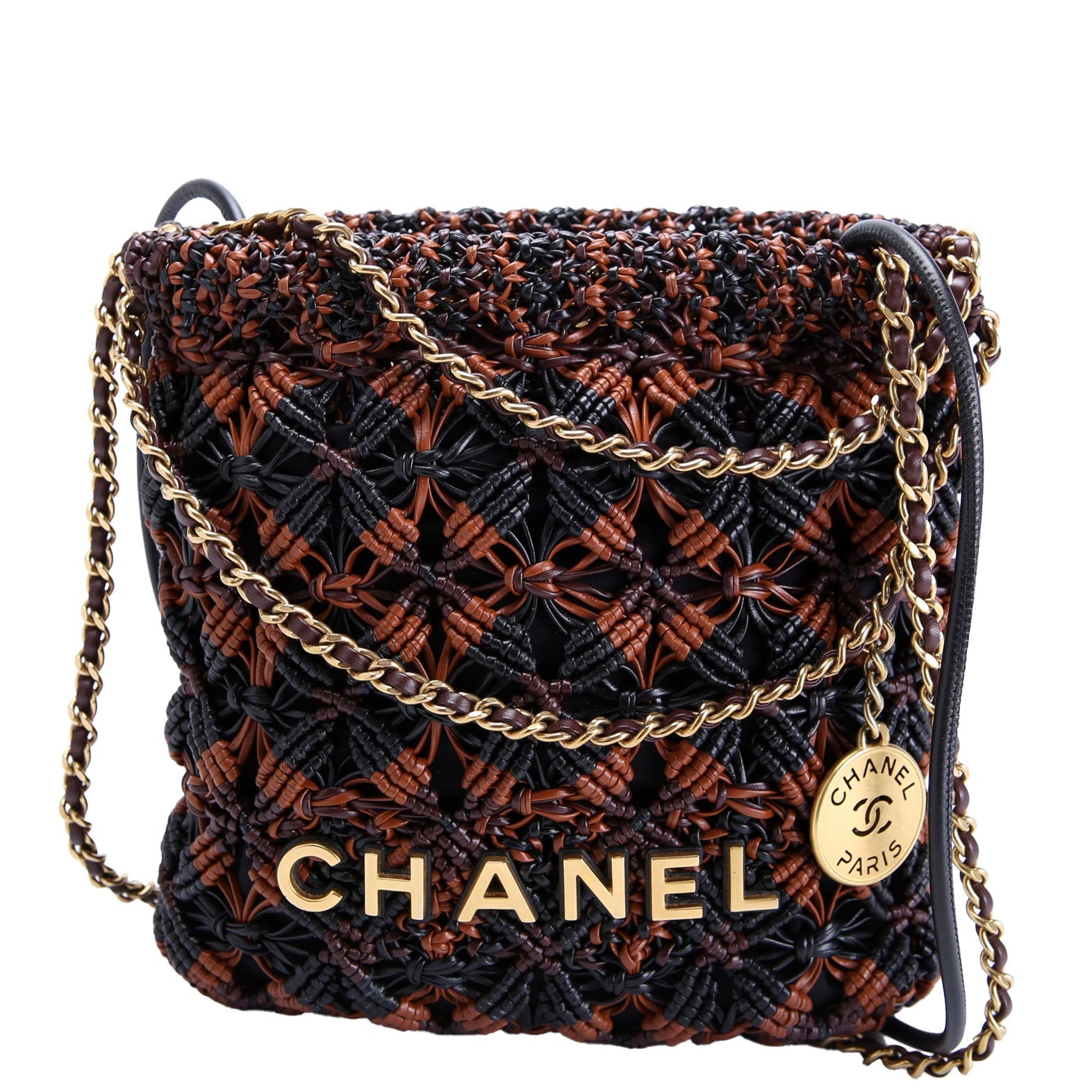 Chanel 22 Mini Macrame Calfskin (FRID) Black/Brown/Burgundy