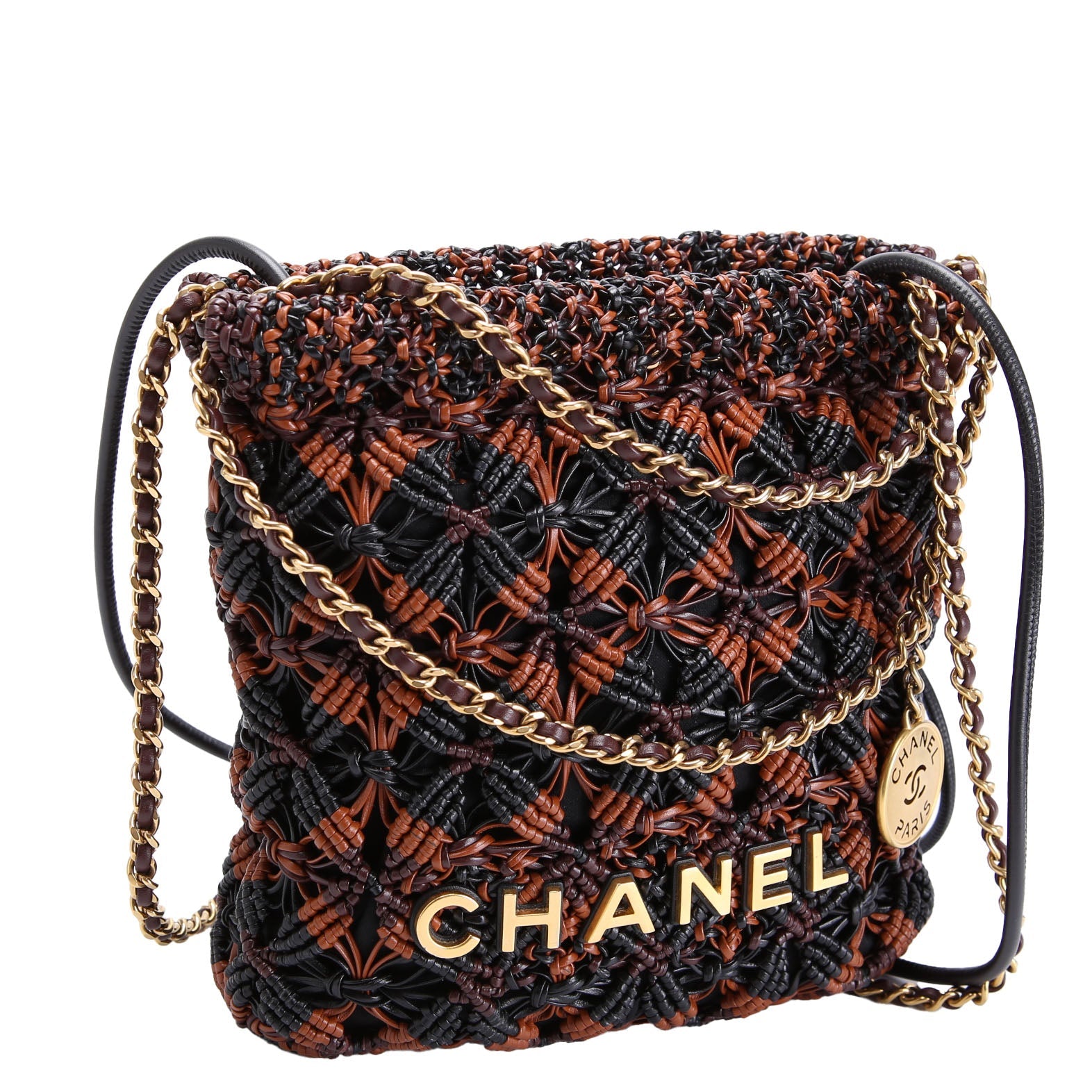 Chanel 22 Mini Macrame Calfskin (FRID) Black/Brown/Burgundy