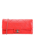CC Quilted East/West Flap Clutch Lambskin 14M Red/Silver