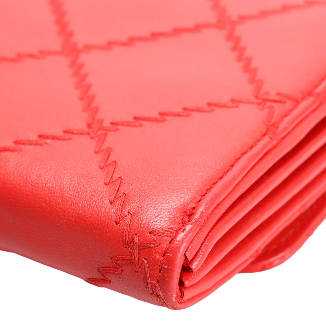 CC Quilted East/West Flap Clutch Lambskin 14M Red/Silver