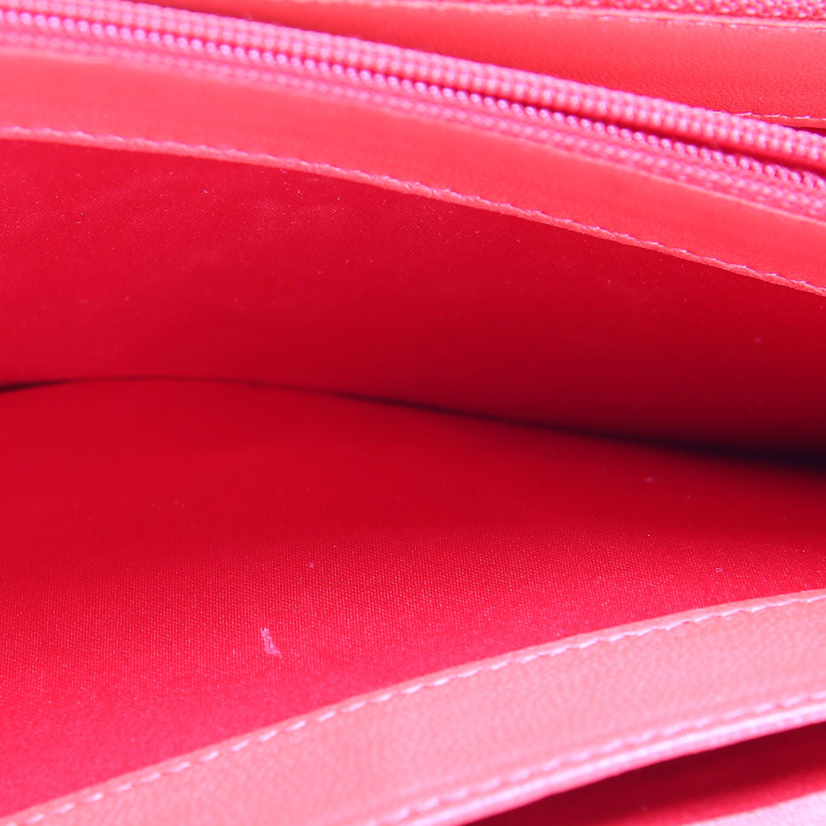 CC Quilted East/West Flap Clutch Lambskin 14M Red/Silver