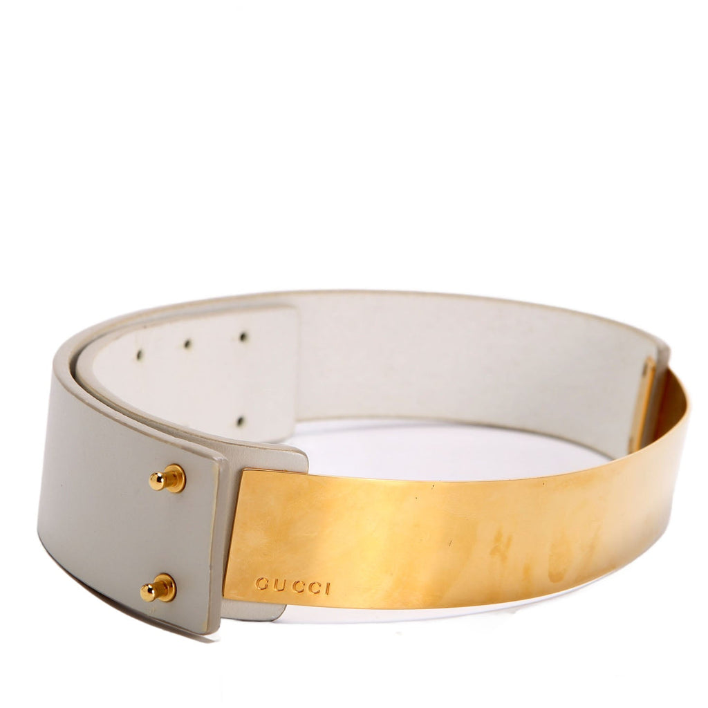 Gucci 253568 Leather Waist Belt Size 42 White/Gold