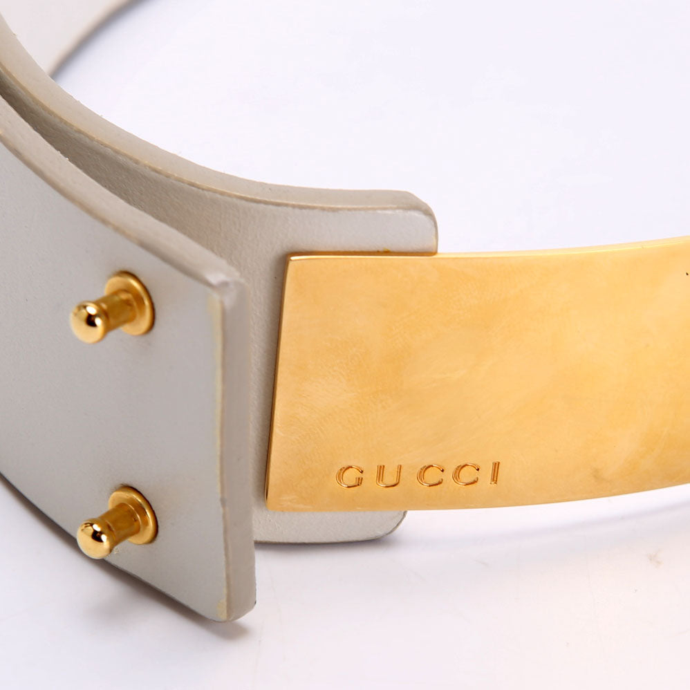 Gucci 253568 Leather Waist Belt Size 42 White/Gold