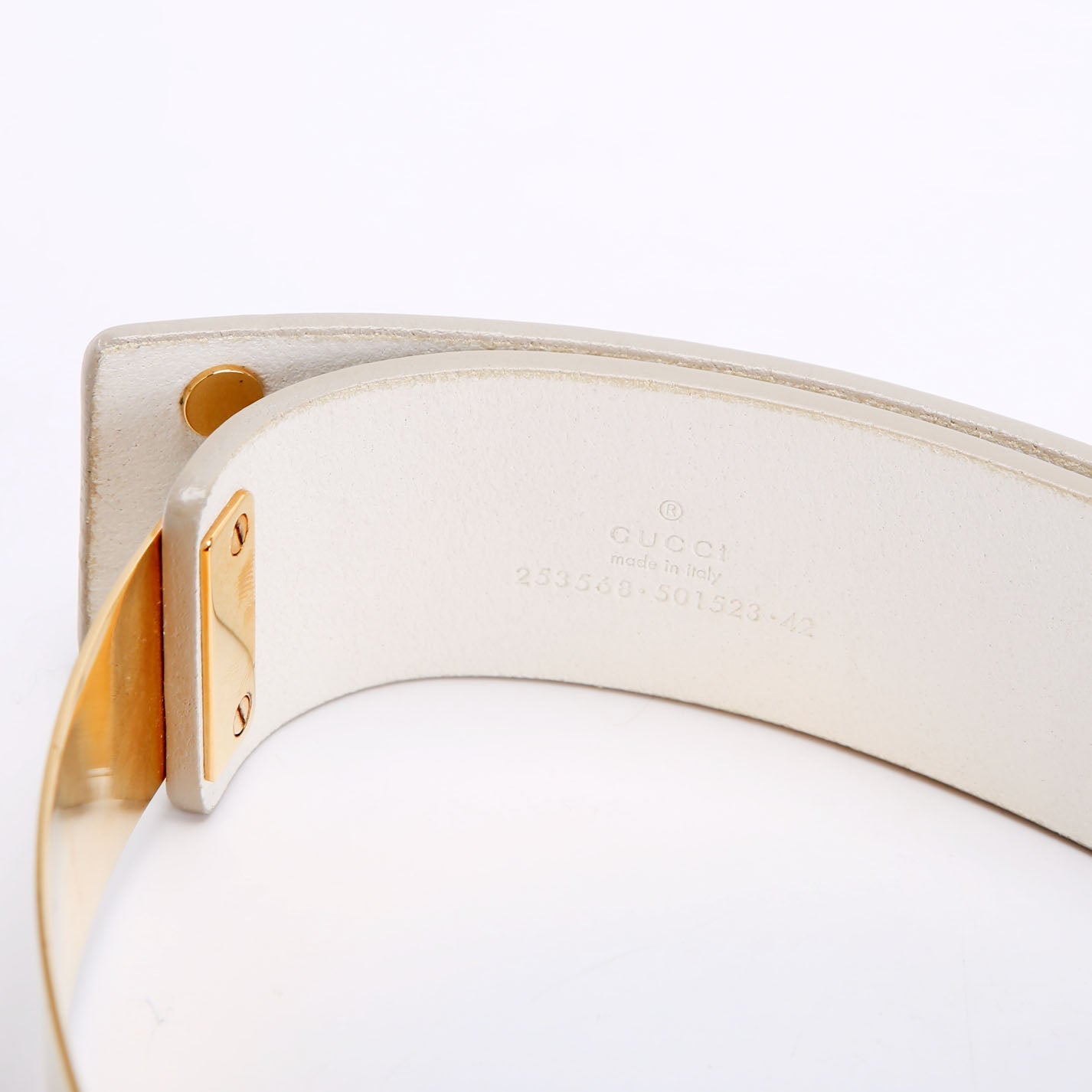Gucci 253568 Leather Waist Belt Size 42 White/Gold