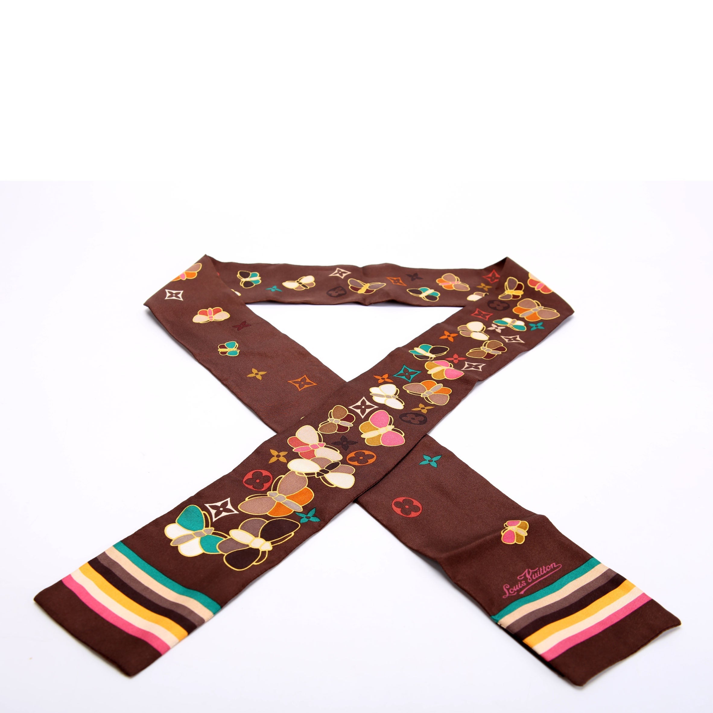 Papillon Butterfly Silk Bandeau Scarf Brown/Multicolor