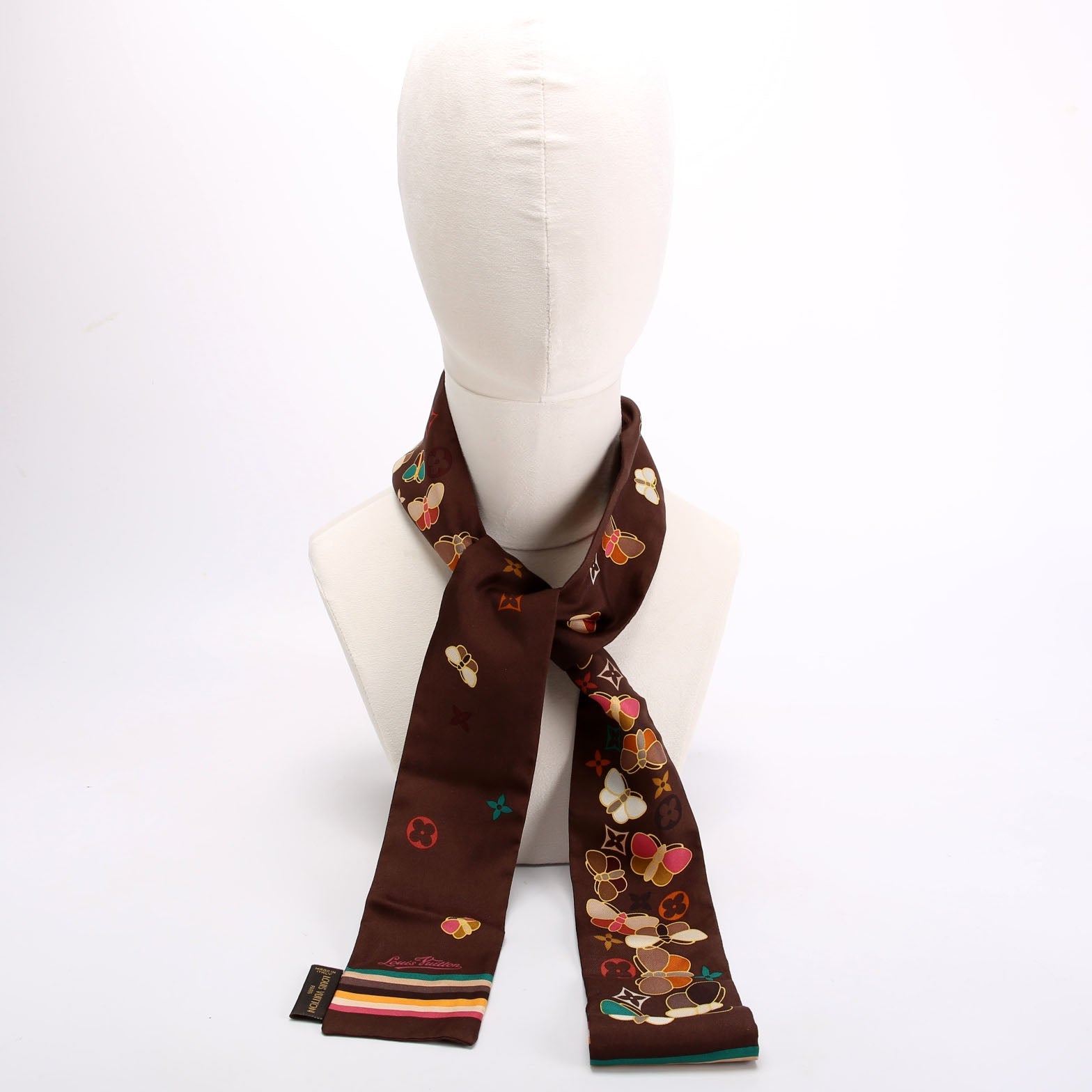 Papillon Butterfly Silk Bandeau Scarf Brown/Multicolor