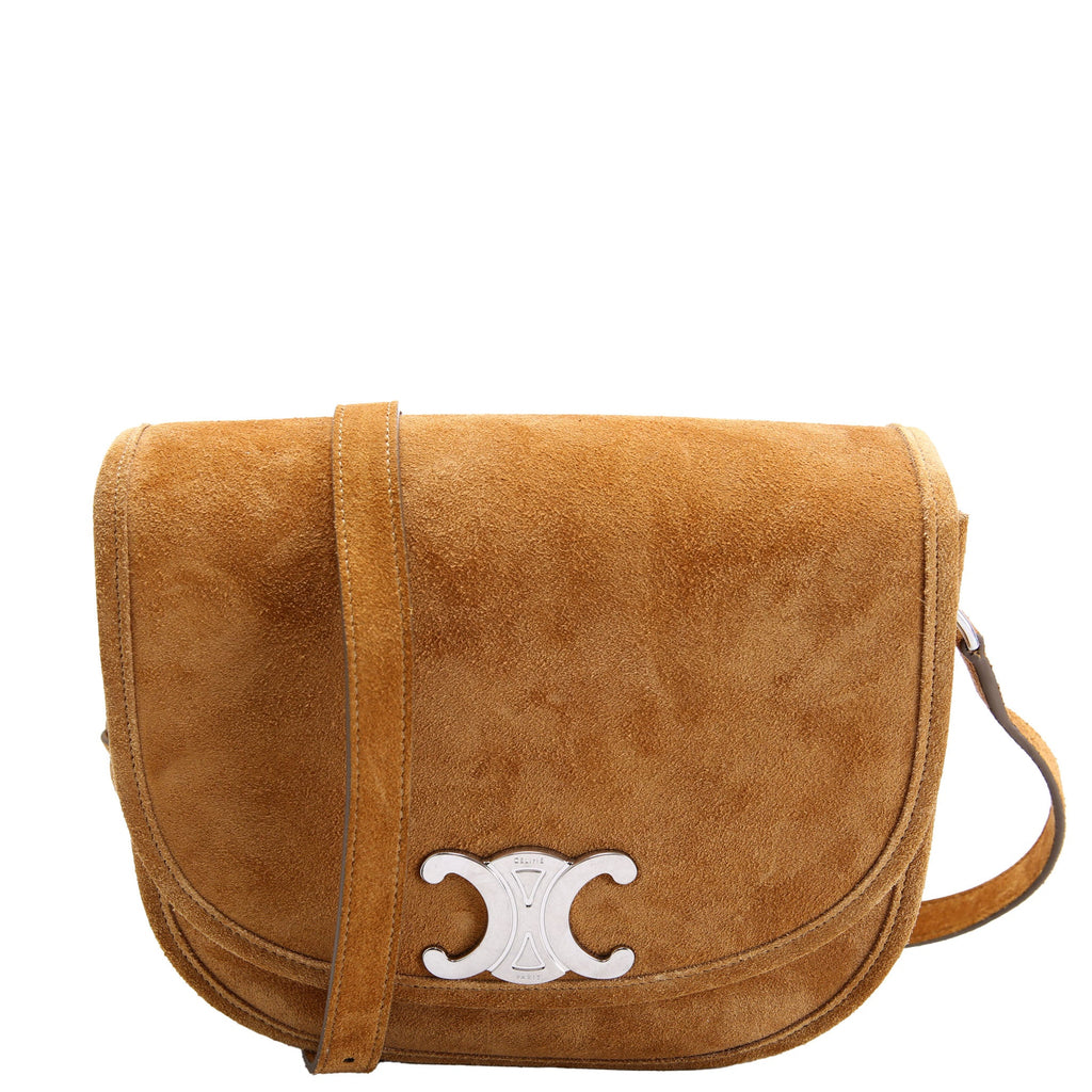 Triomphe Suede Messenger Medium Tan