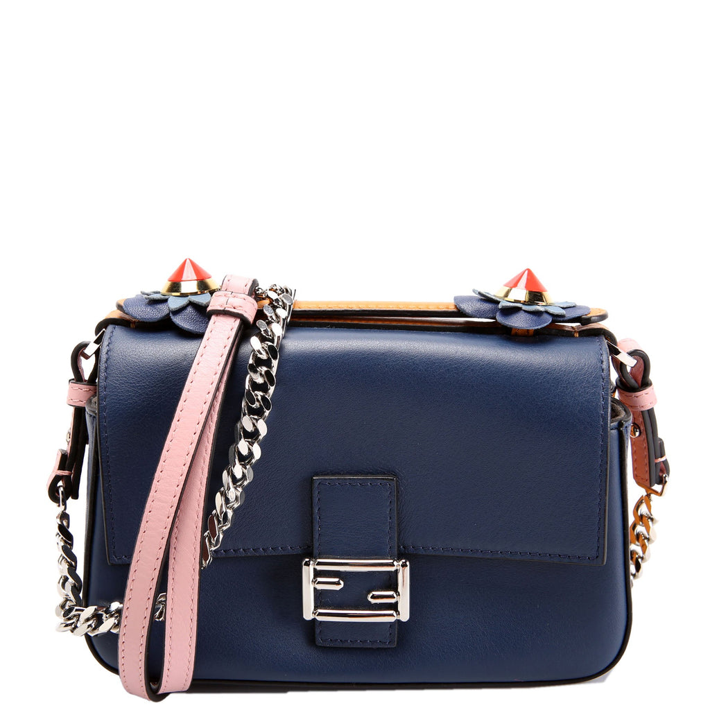 8M0371 Micro Double Baguette Ruffle Leather Navy/Pink