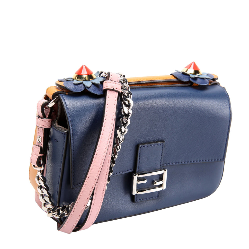 8M0371 Micro Double Baguette Ruffle Leather Navy/Pink