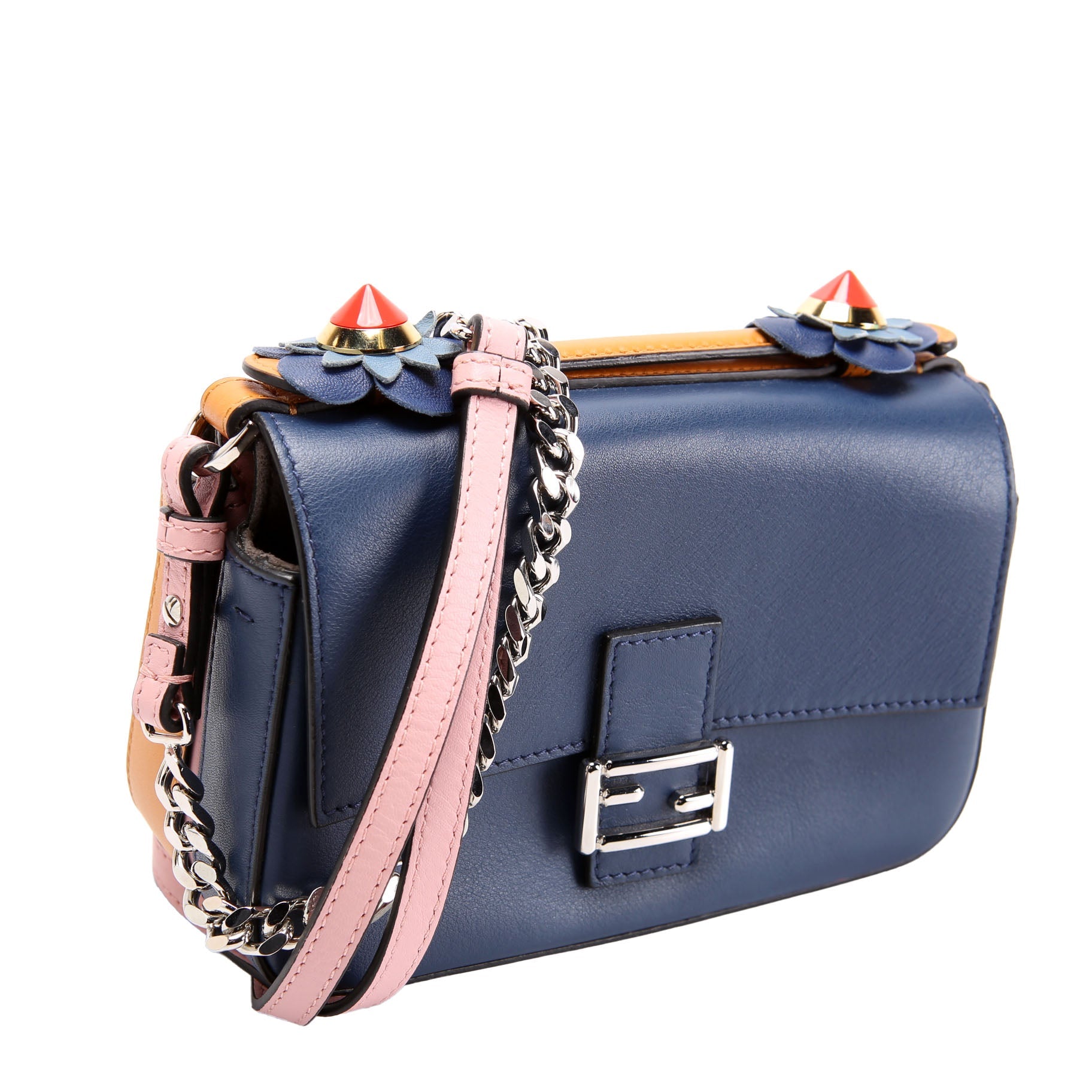 8M0371 Micro Double Baguette Ruffle Leather Navy/Pink