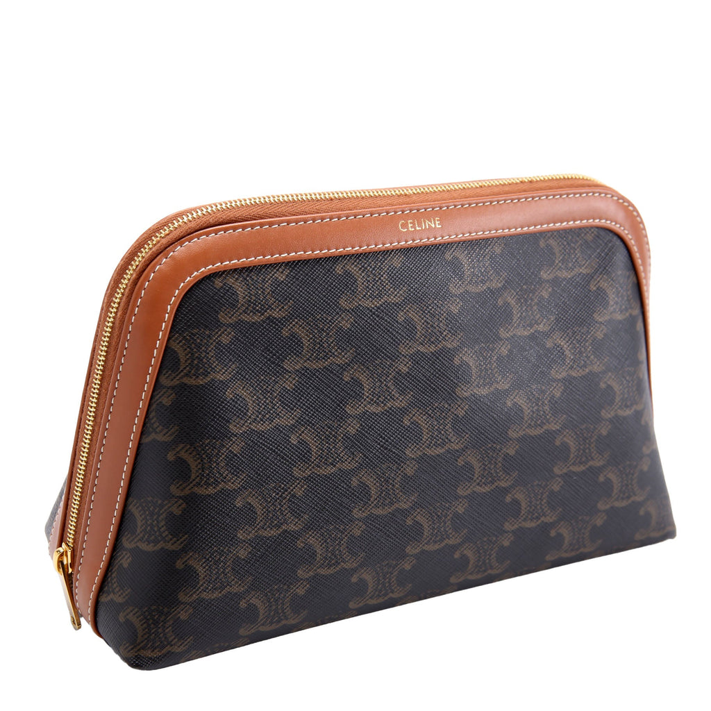 Triomphe Canvas Cosmetic Pouch Medium Brown