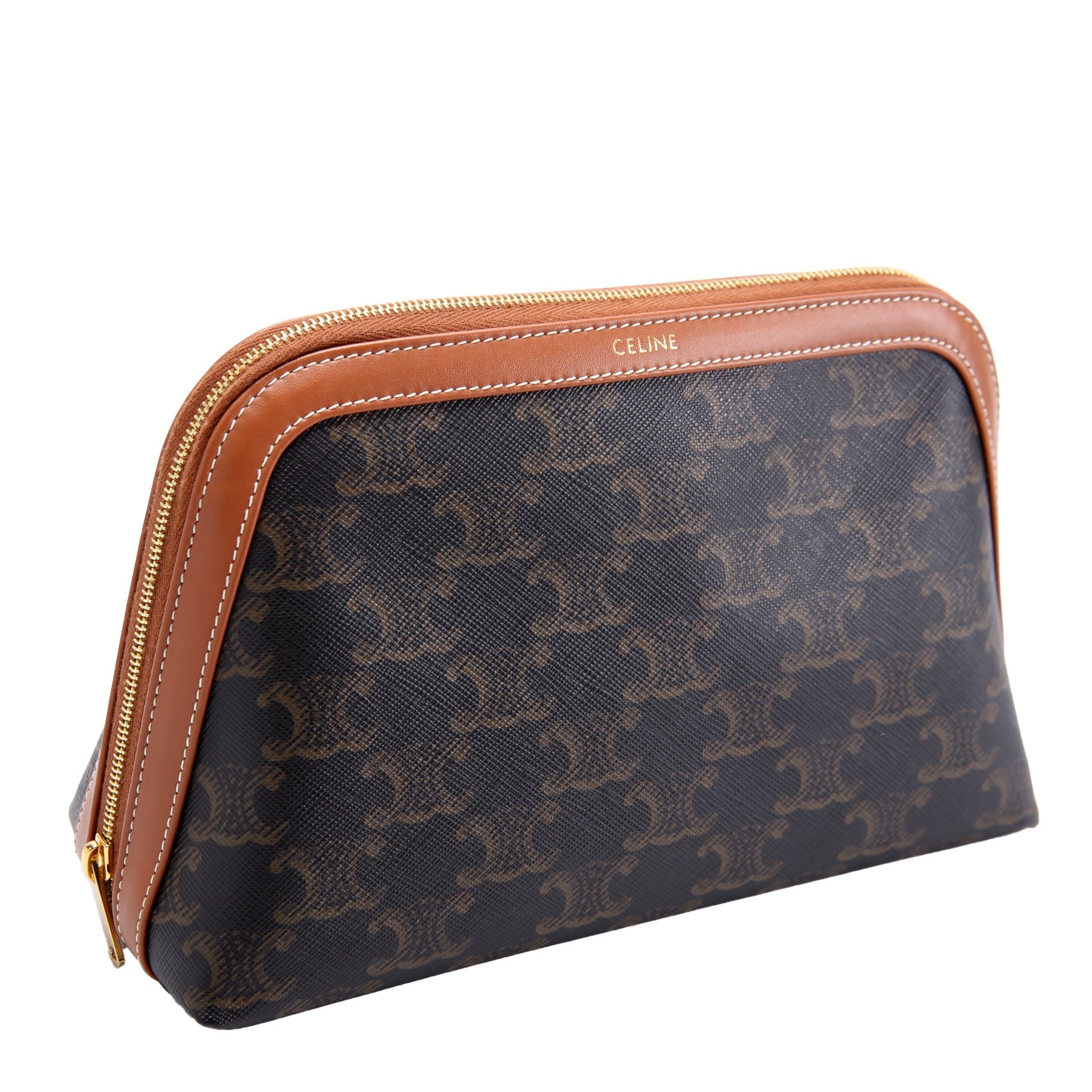 Triomphe Canvas Cosmetic Pouch Medium Brown