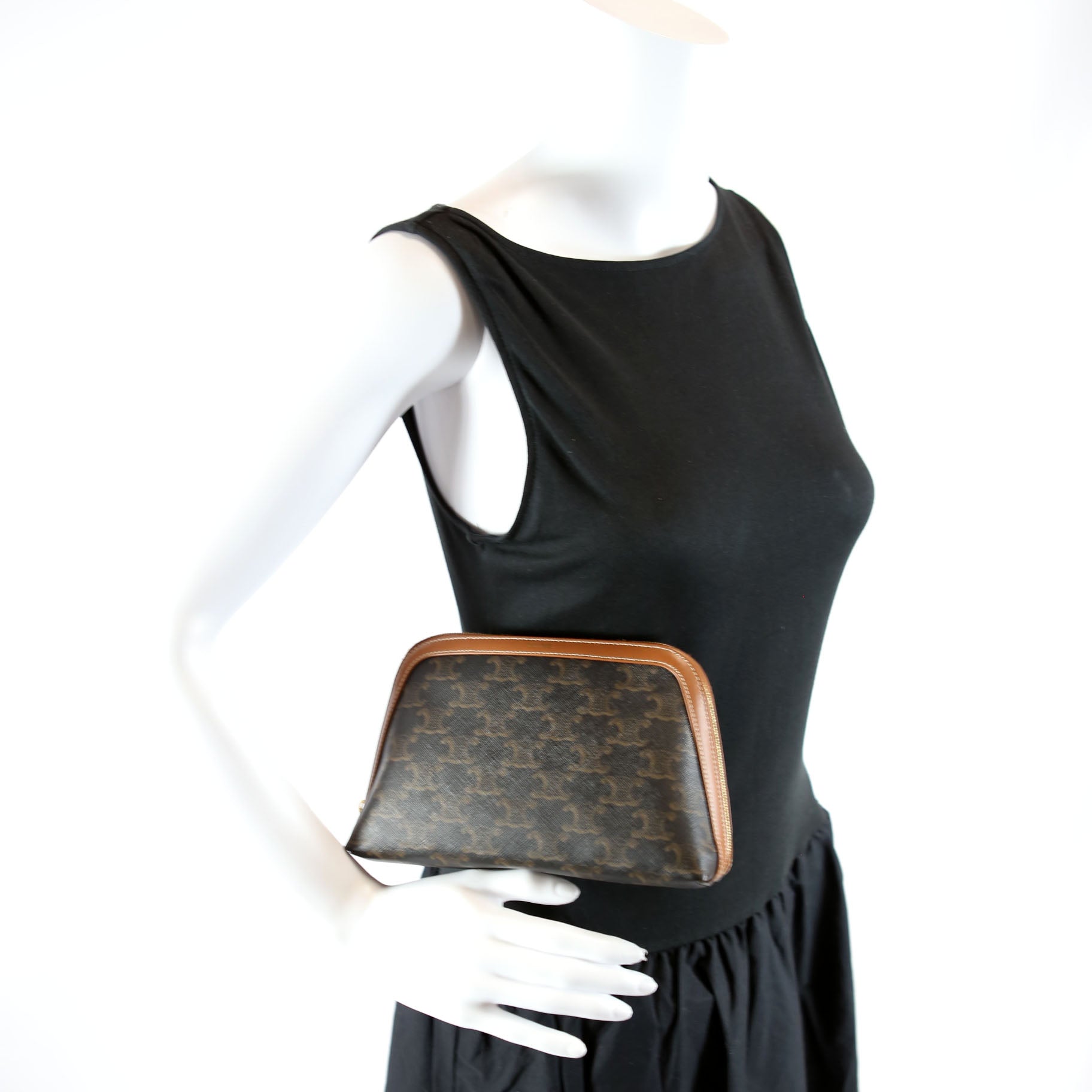 Triomphe Canvas Cosmetic Pouch Medium Brown