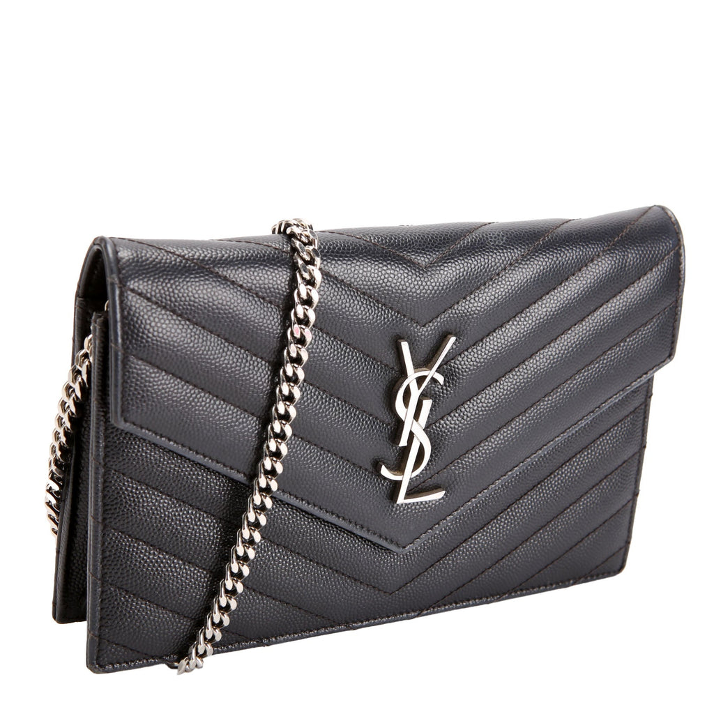SAINT LAURENT Envelope Chain Wallet 393953 Black
