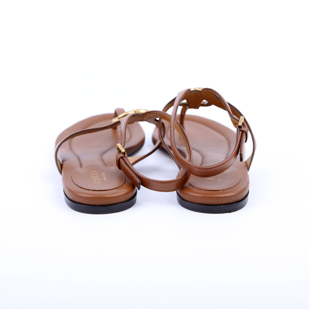 Gucci Marmont T-Strap Slingback Sandals Size 38.5 Brown
