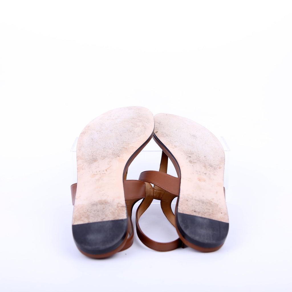 Gucci Marmont T-Strap Slingback Sandals Size 38.5 Brown