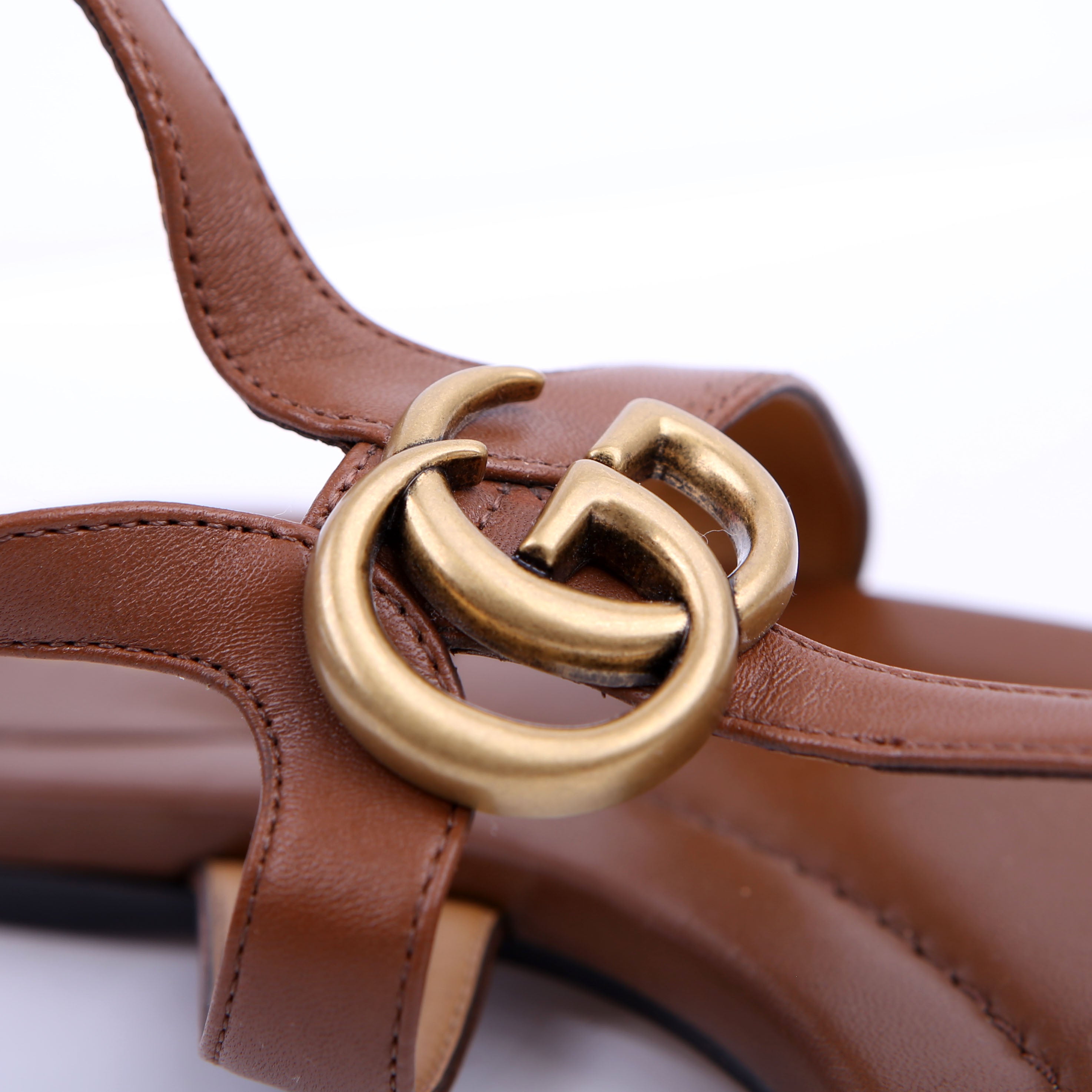 Gucci Marmont T-Strap Slingback Sandals Size 38.5 Brown