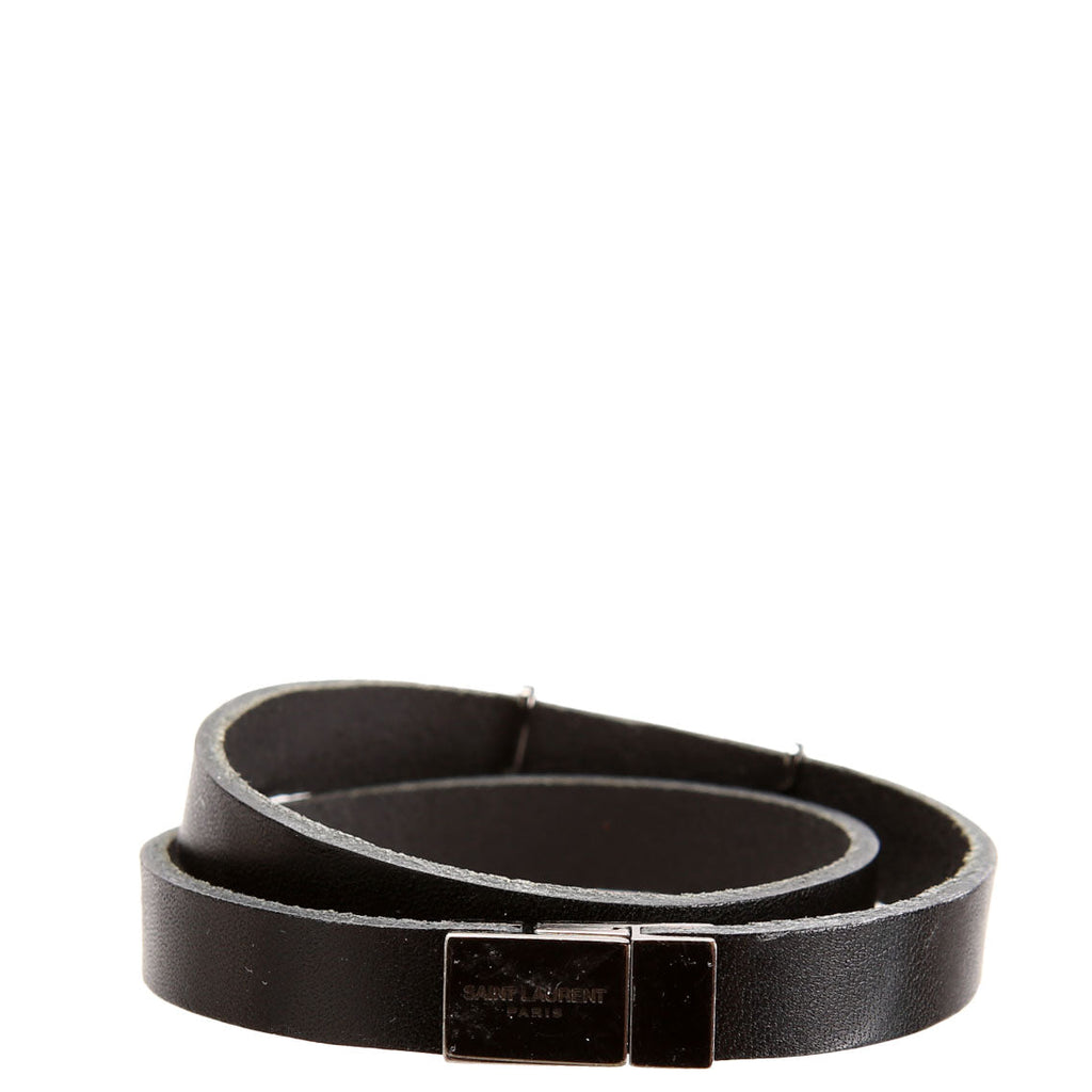 SAINT LAURENT Leather Opyum Double Wrap Bracelet Black