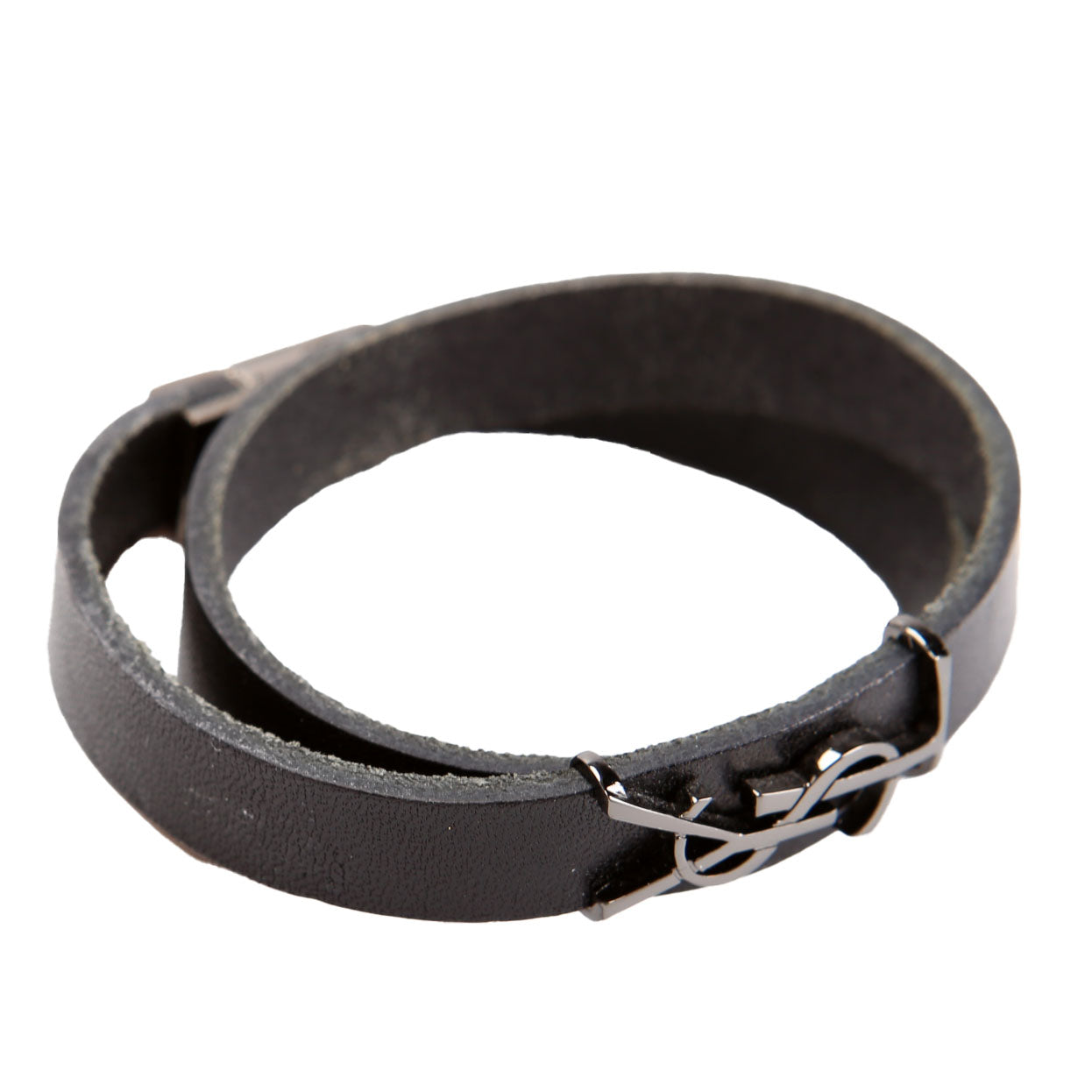 SAINT LAURENT Leather Opyum Double Wrap Bracelet Black