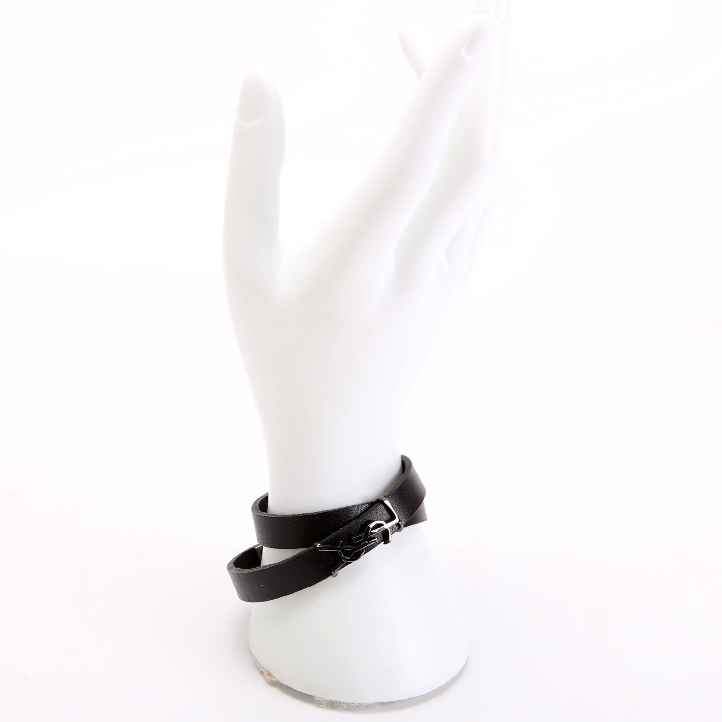SAINT LAURENT Leather Opyum Double Wrap Bracelet Black