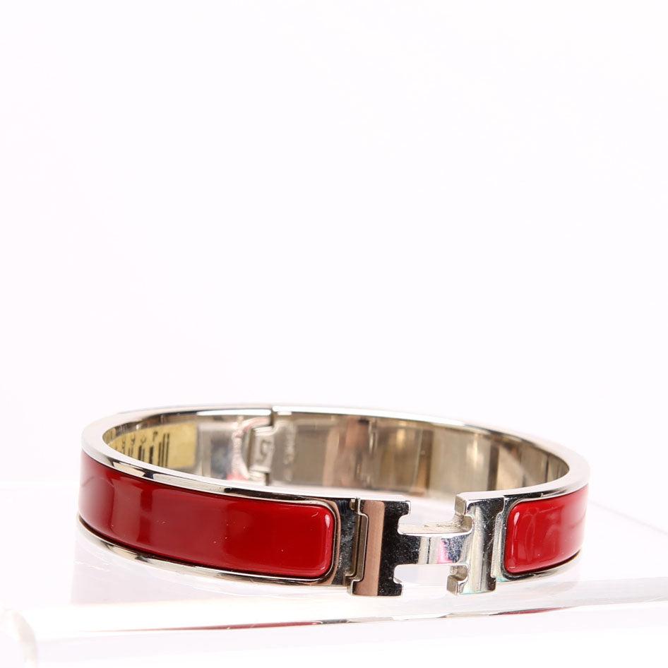 Hermes Clic Clac Narrow GM Bracelet Silver/Red