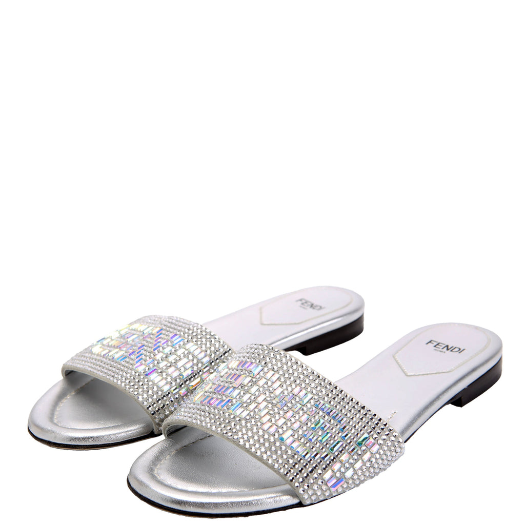 Fendi Crystal Embellished Logo Sandals Size 37