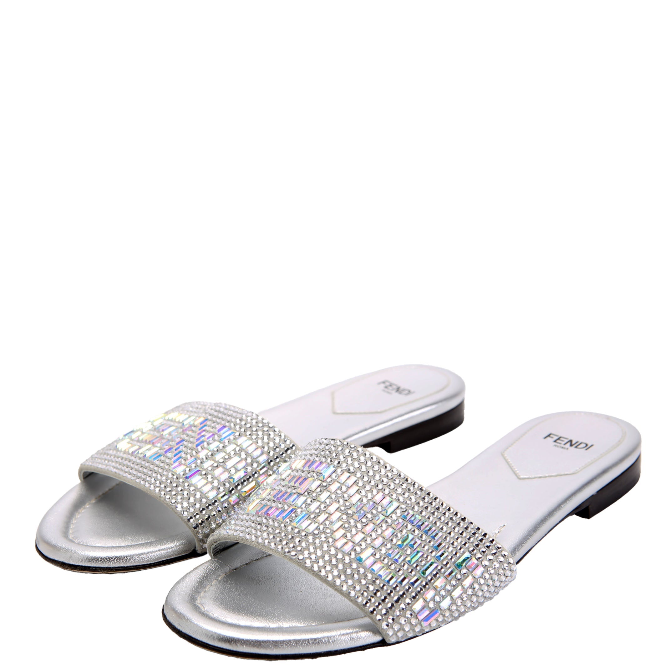 Fendi Crystal Embellished Logo Sandals Size 37
