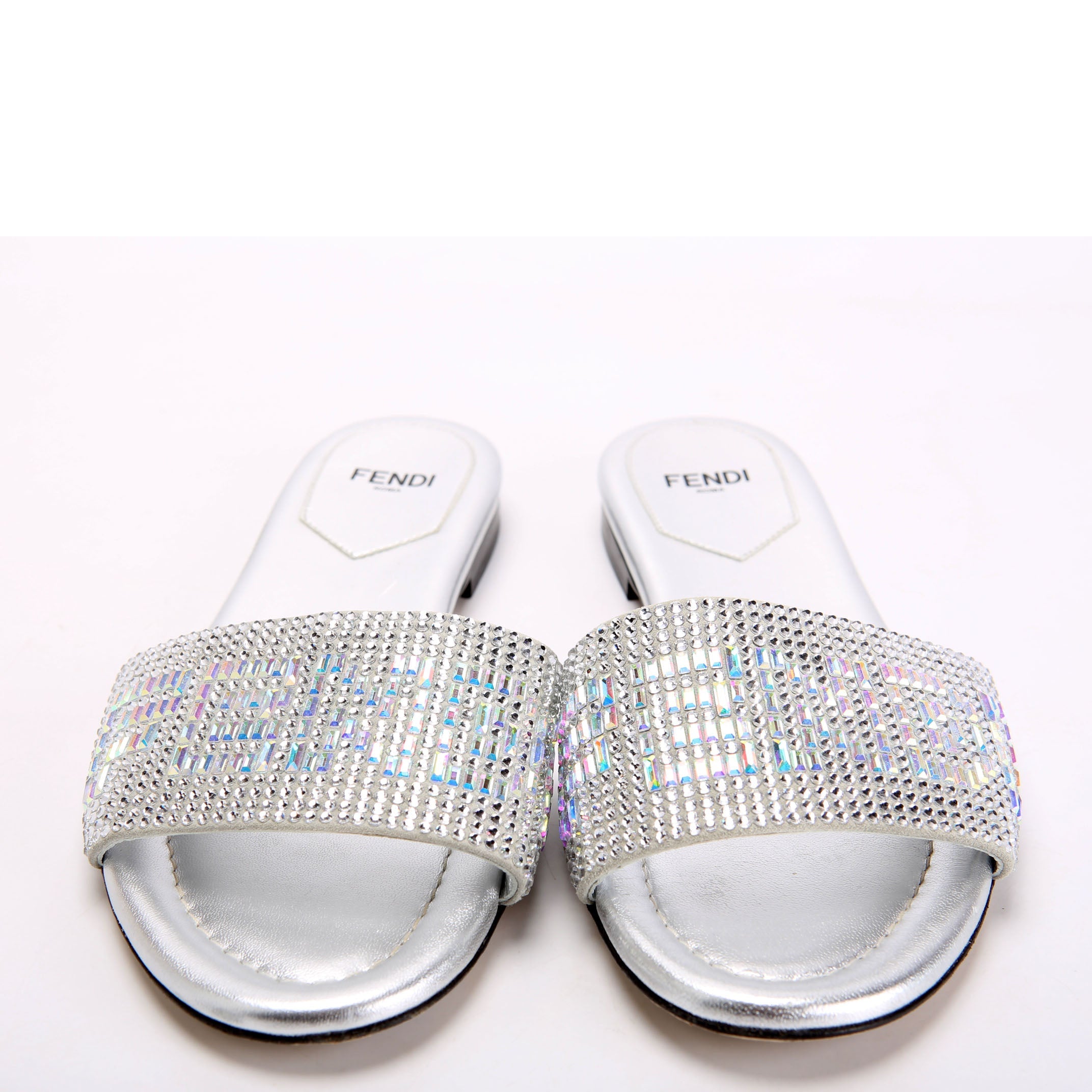 Fendi Crystal Embellished Logo Sandals Size 37