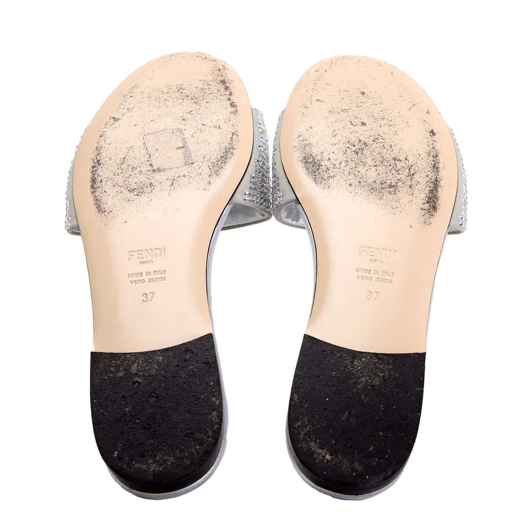 Fendi Crystal Embellished Logo Sandals Size 37