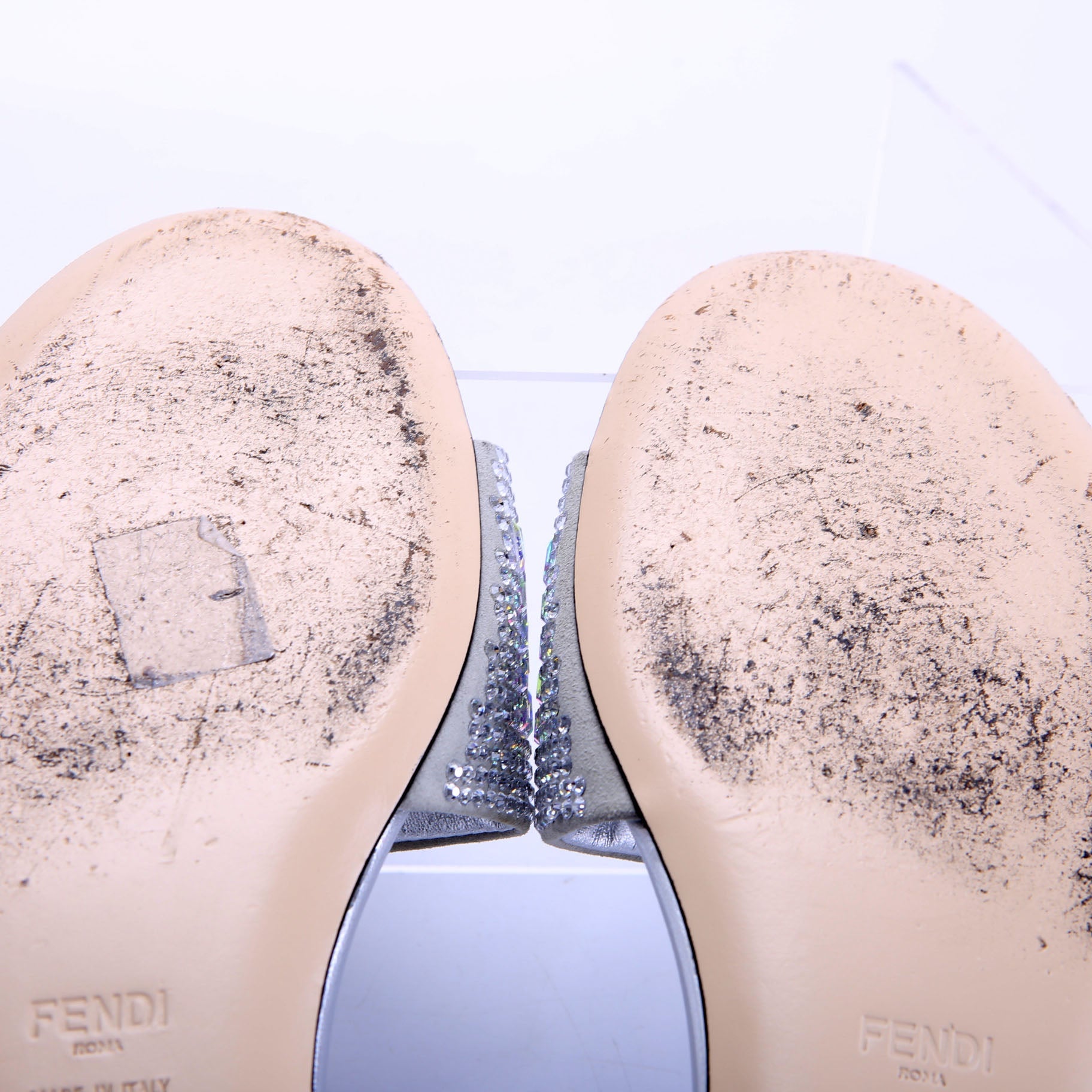 Fendi Crystal Embellished Logo Sandals Size 37