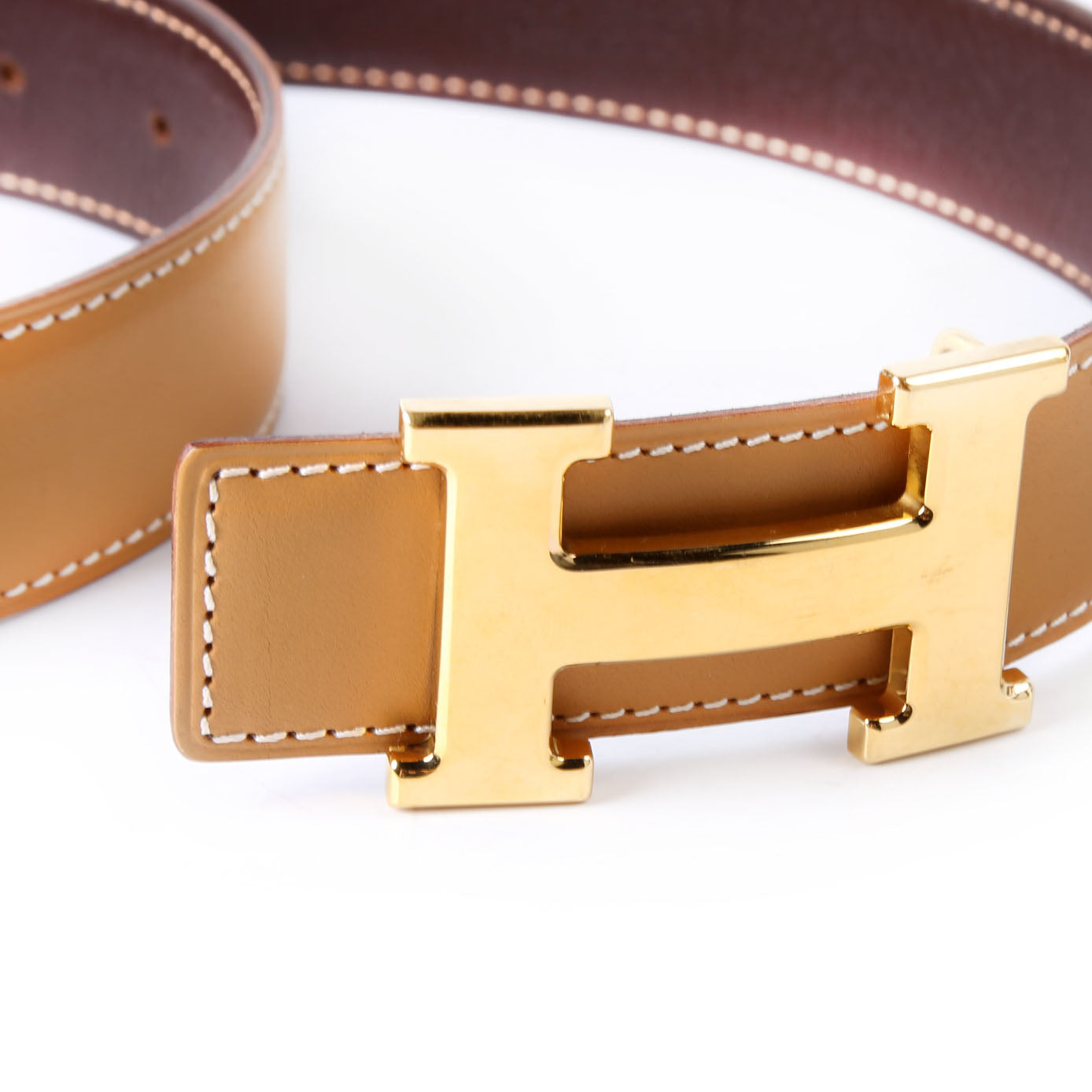 Hermes Constance H Reversible Belt Size 70 Tan