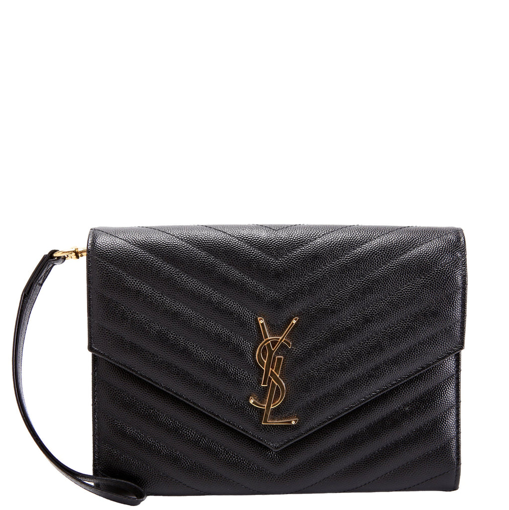 SAINT LAURENT 617662 Grain De Envelope Clutch Black/Gold