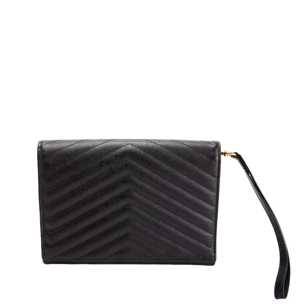SAINT LAURENT 617662 Grain De Envelope Clutch Black/Gold