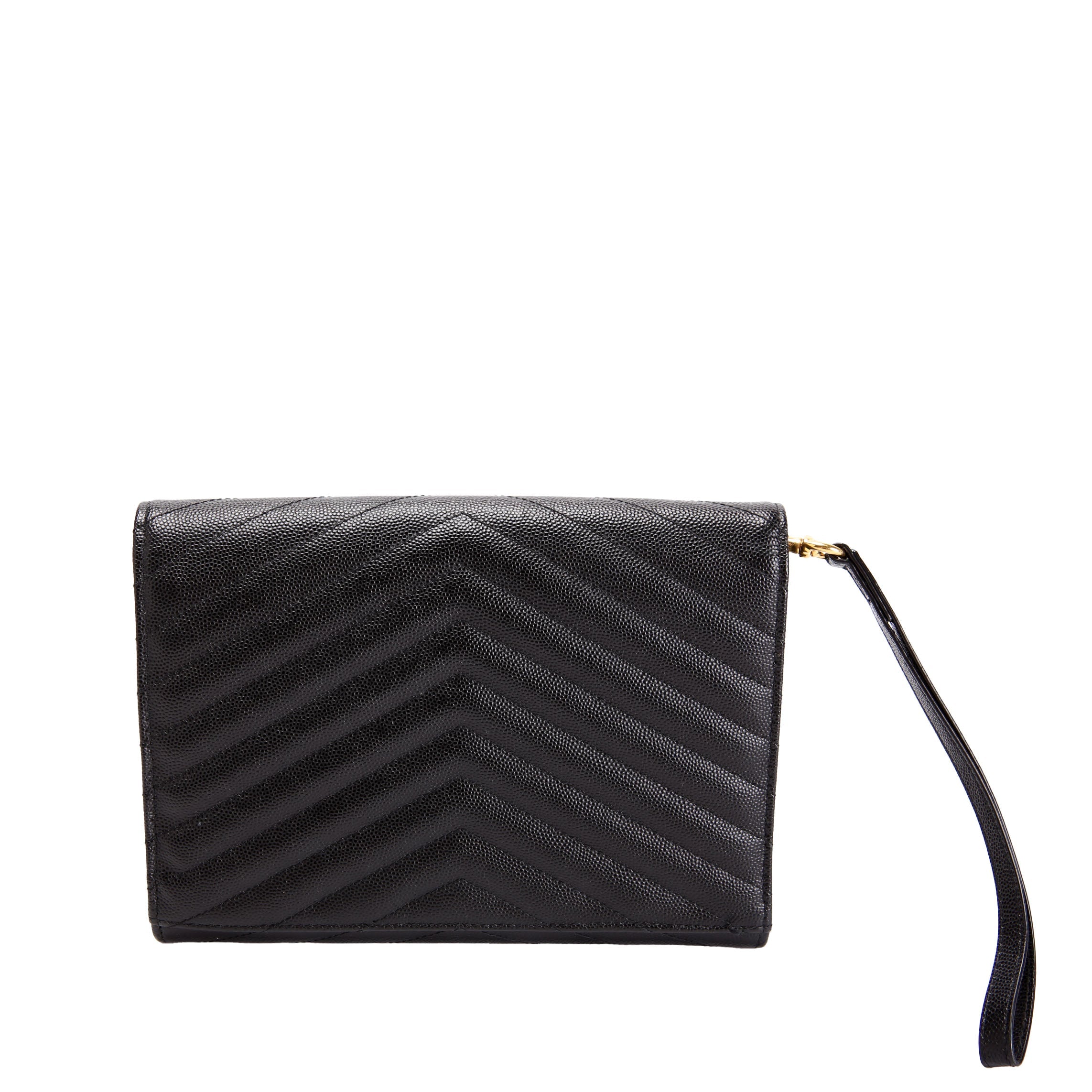 SAINT LAURENT 617662 Grain De Envelope Clutch Black/Gold
