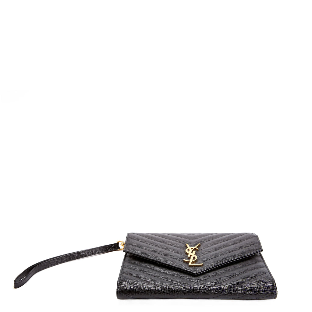 SAINT LAURENT 617662 Grain De Envelope Clutch Black/Gold