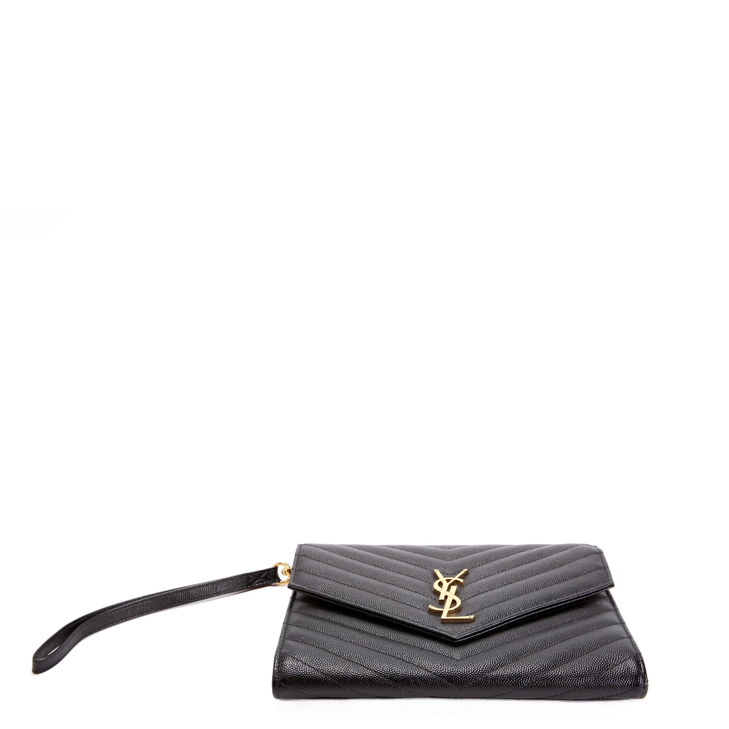 SAINT LAURENT 617662 Grain De Envelope Clutch Black/Gold