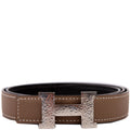 Hermes H Martelee Buck Reversible Leather Belt Size 80 Etoupe