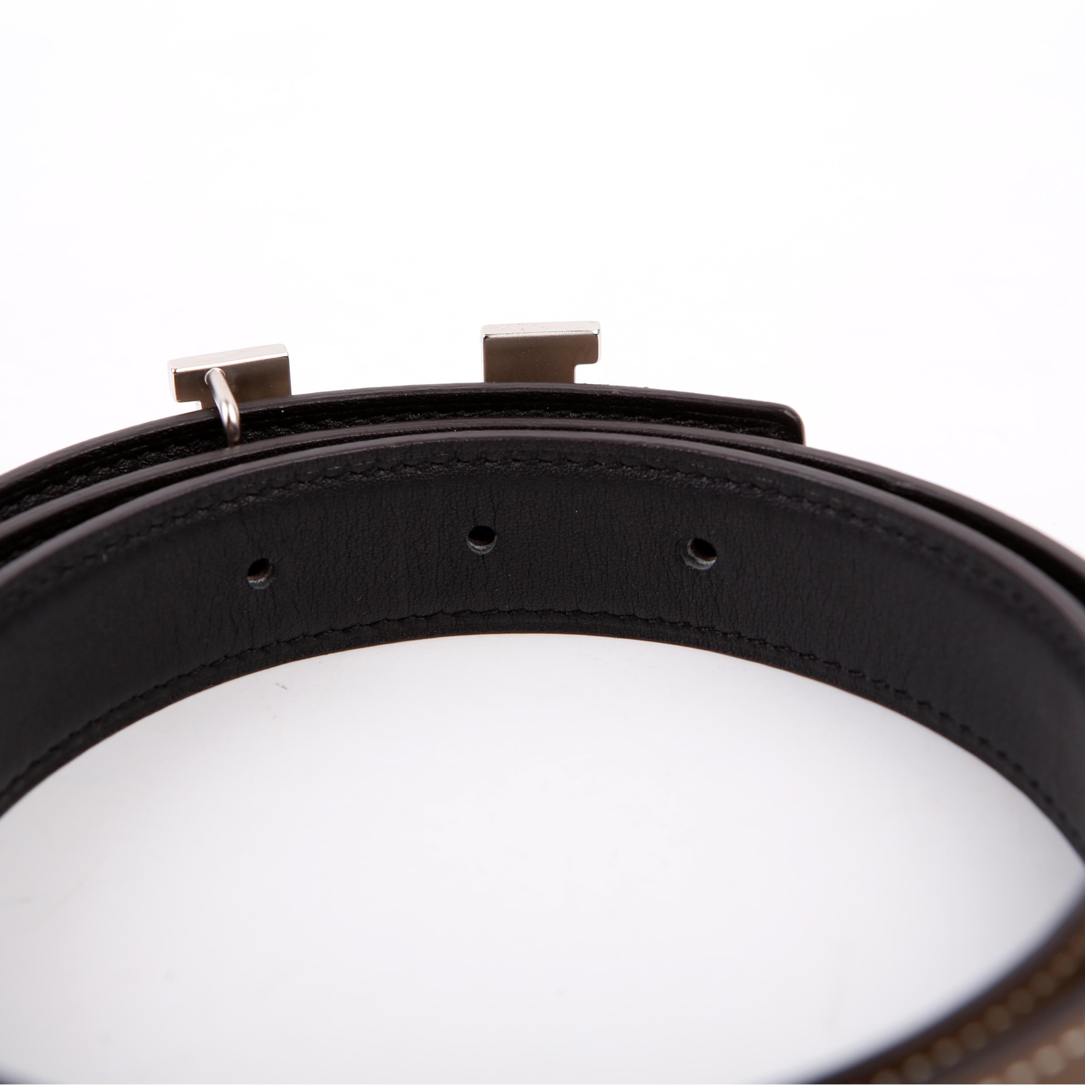 Hermes H Martelee Buck Reversible Leather Belt Size 80 Etoupe