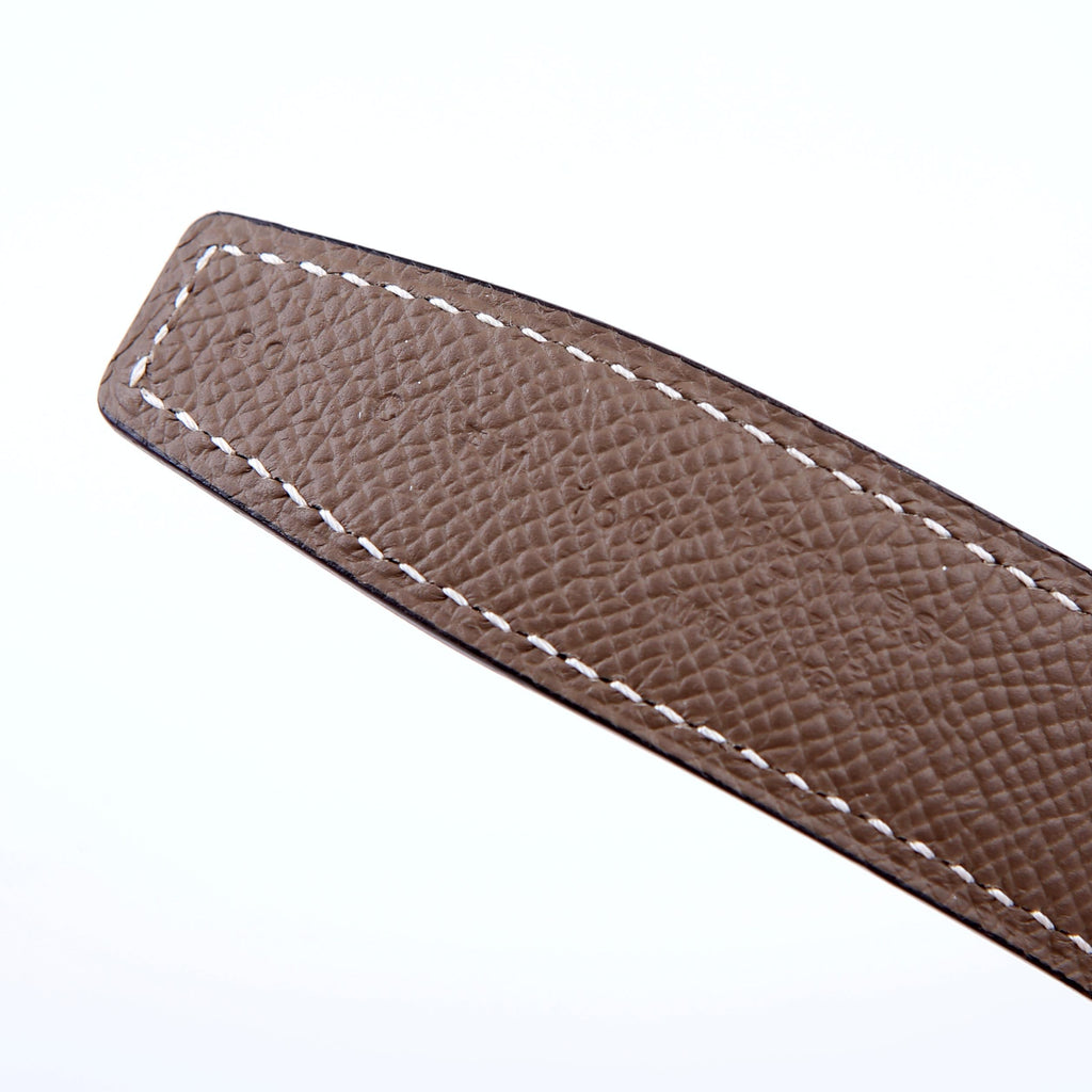 Hermes H Martelee Buck Reversible Leather Belt Size 80 Etoupe