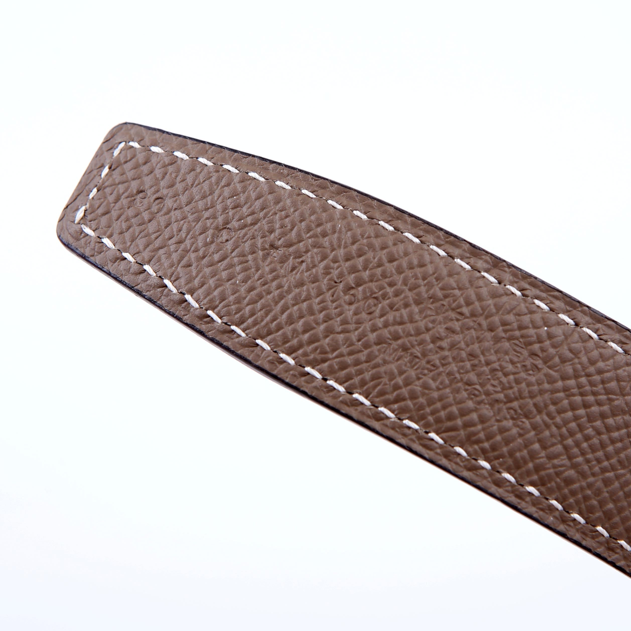Hermes H Martelee Buck Reversible Leather Belt Size 80 Etoupe