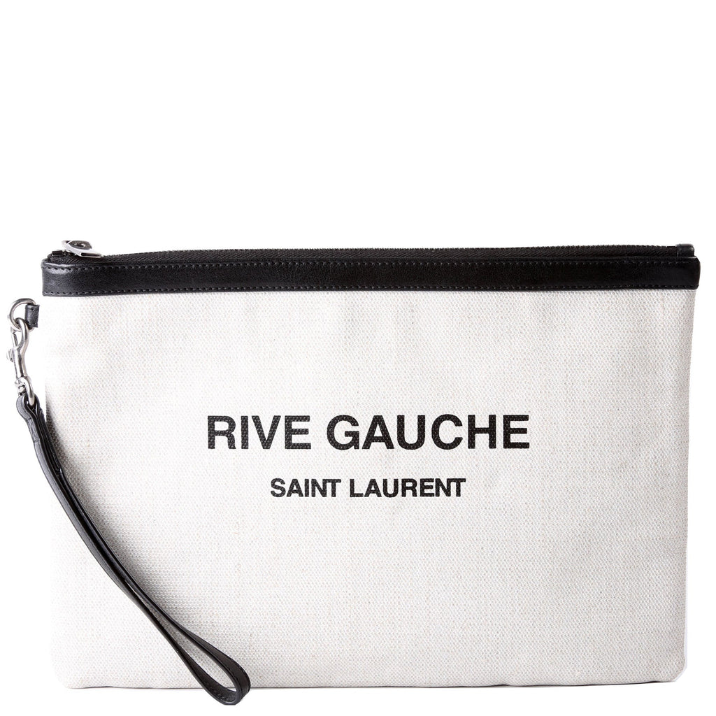 SAINT LAURENT Rive Gauche Canvas Pouch 581369 Biege/Black