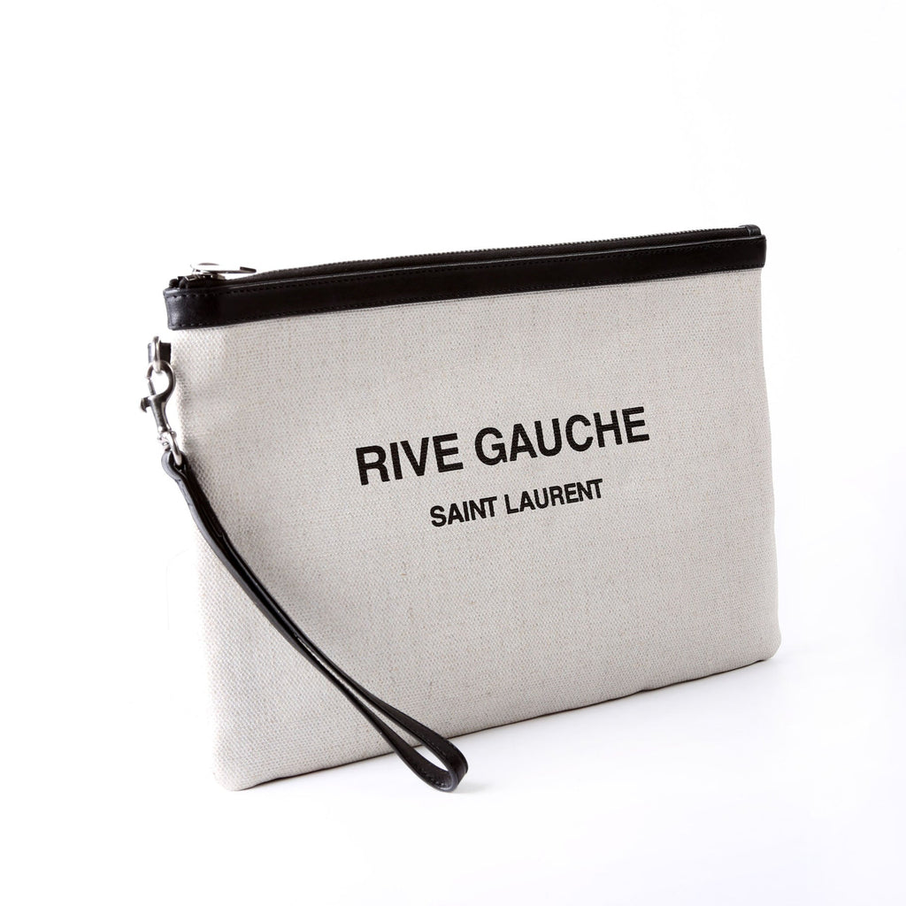SAINT LAURENT Rive Gauche Canvas Pouch 581369 Biege/Black
