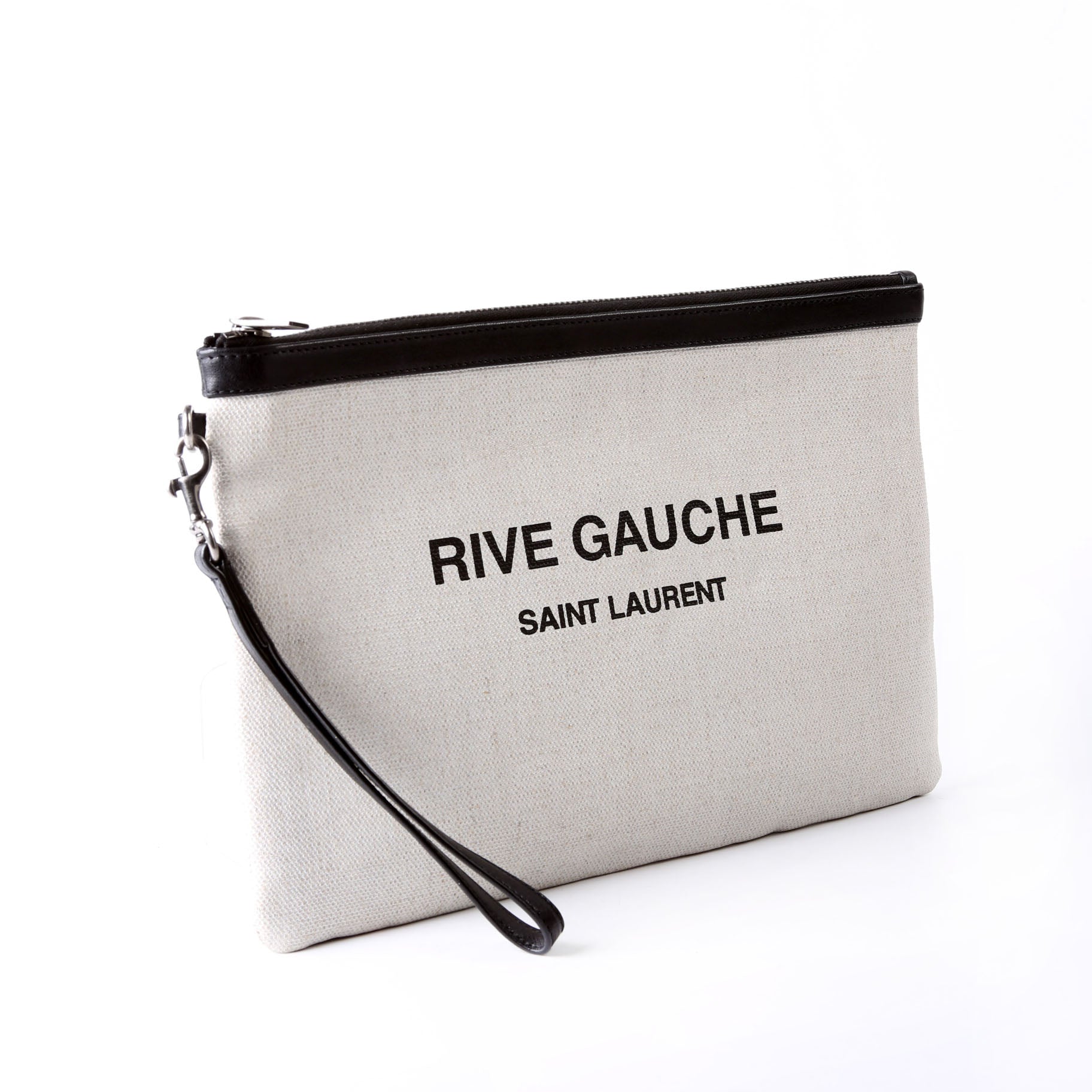 SAINT LAURENT Rive Gauche Canvas Pouch 581369 Biege/Black