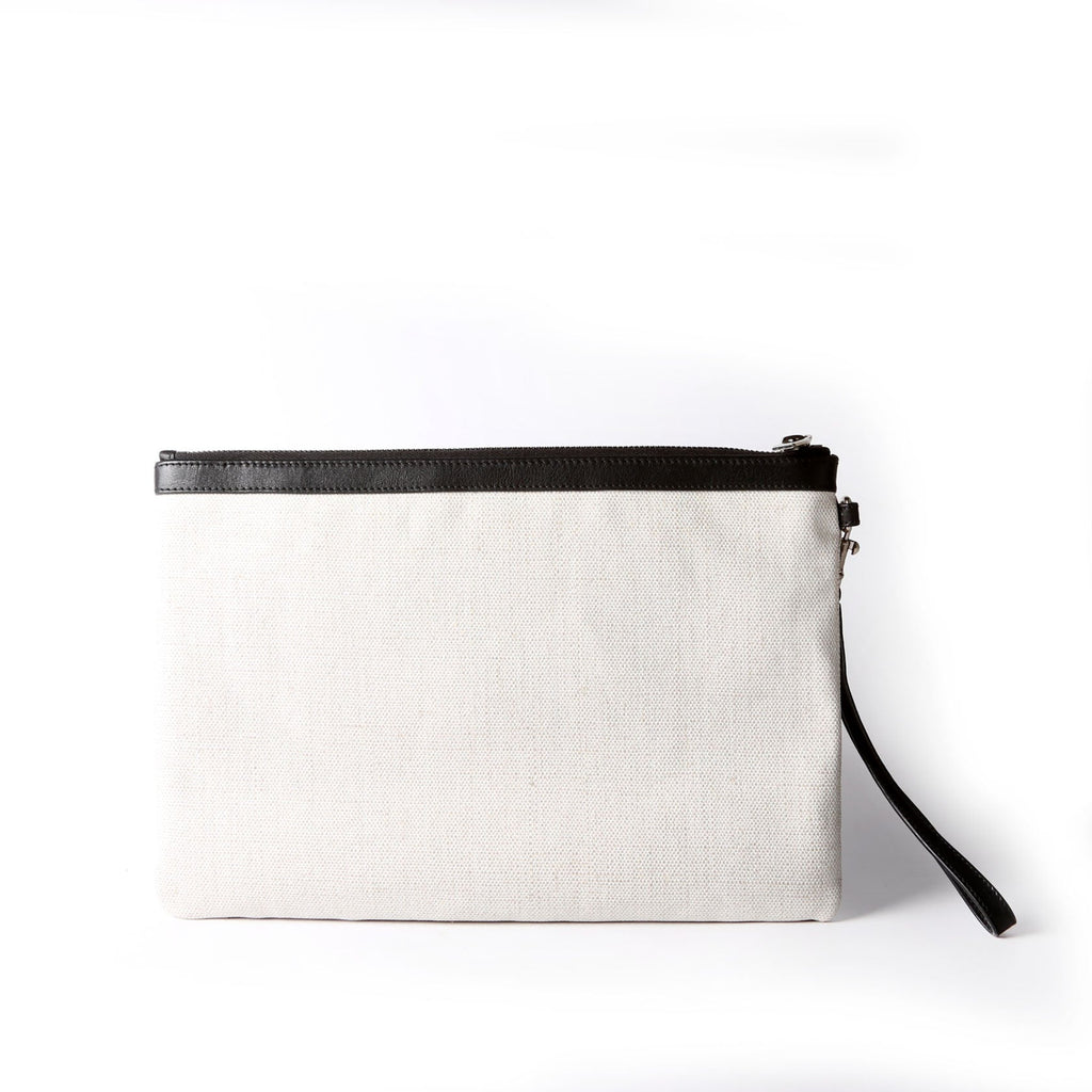 SAINT LAURENT Rive Gauche Canvas Pouch 581369 Biege/Black